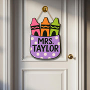 Personalized Crayon Teacher Door Sign, Custom Classroom Decor, Back to School Gift, Cute Name Hanger for Teachers, Preschool Sign