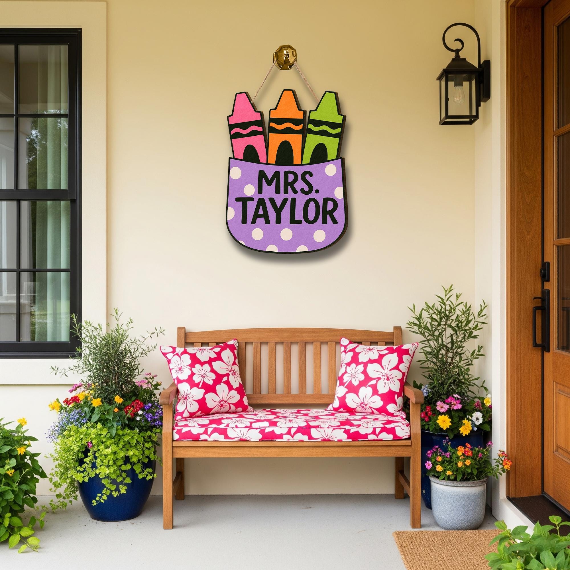 Personalized Crayon Teacher Door Sign, Custom Classroom Decor, Back to School Gift, Cute Name Hanger for Teachers, Preschool Sign