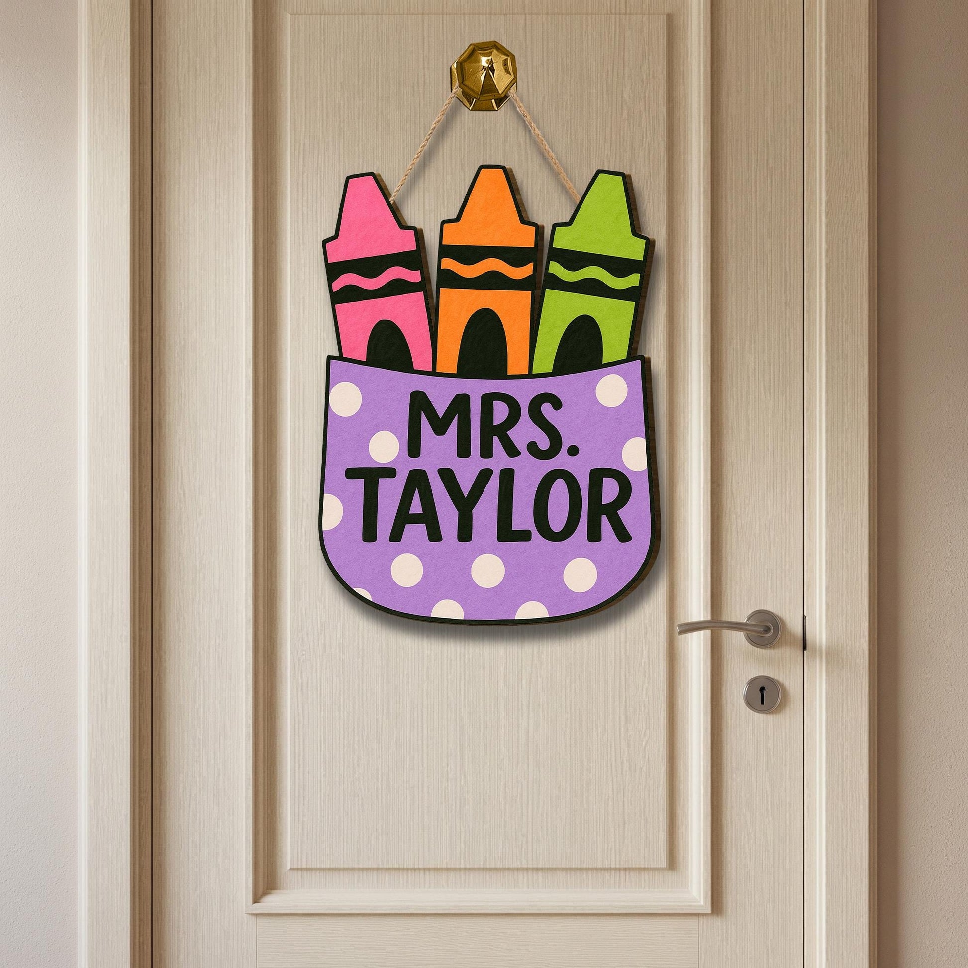 Personalized Crayon Teacher Door Sign, Custom Classroom Decor, Back to School Gift, Cute Name Hanger for Teachers, Preschool Sign