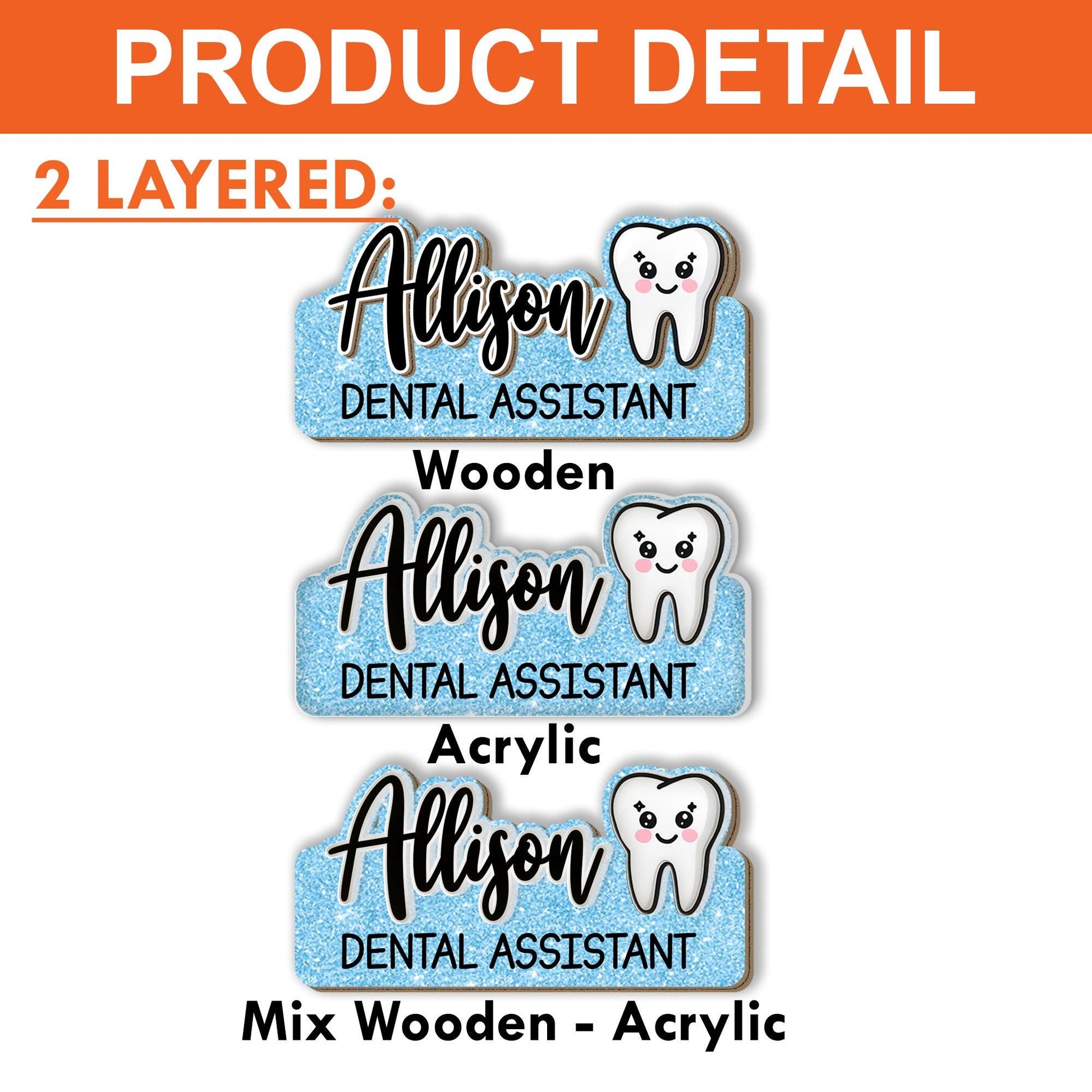 Custom Dental Assistant Name Tag, Cute Tooth Magnetic Badge, Personalized Dentist Office ID Tag, faux glitter Hygienist custom title Gift