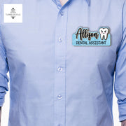 Custom Dental Assistant Name Tag, Cute Tooth Magnetic Badge, Personalized Dentist Office ID Tag, faux glitter Hygienist custom title Gift