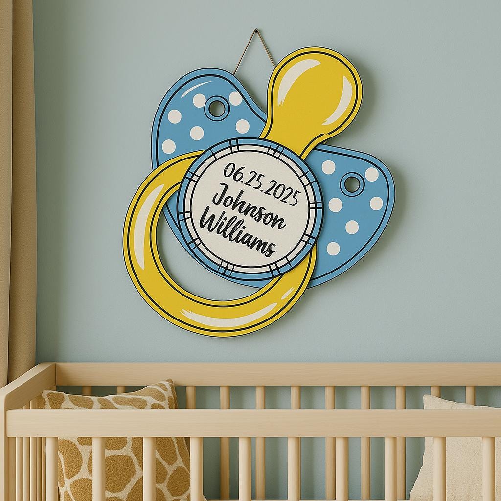 Baby Pacifier Name Sign, Personalized Nursery Wall Decor, Birth Announcement Sign, Custom Baby Gift, Hospital Door Hanger