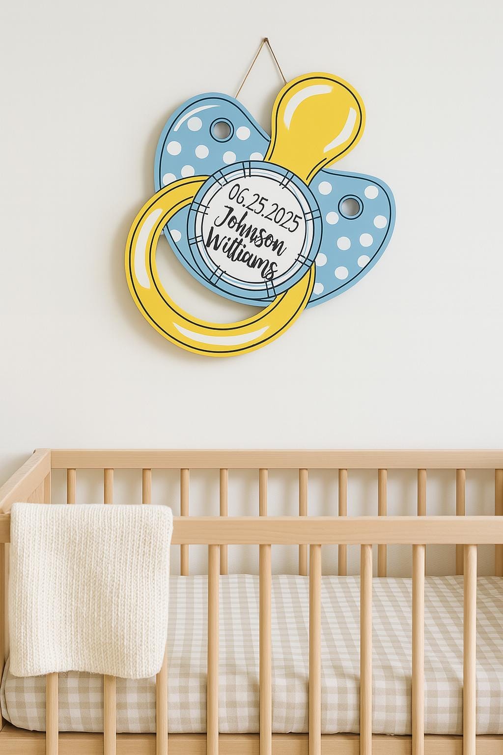 Baby Pacifier Name Sign, Personalized Nursery Wall Decor, Birth Announcement Sign, Custom Baby Gift, Hospital Door Hanger