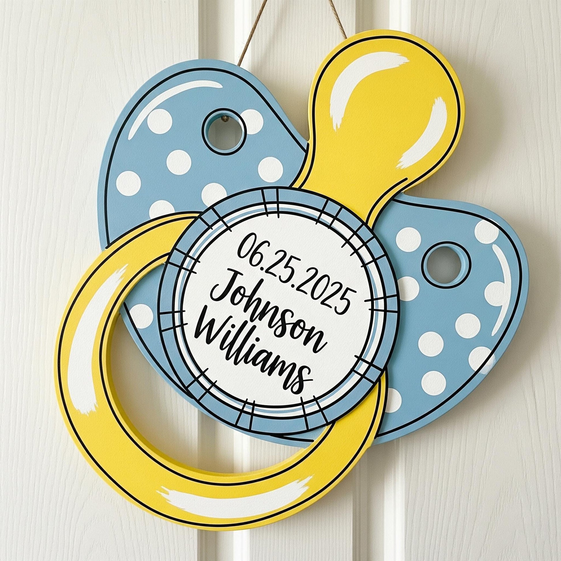 Baby Pacifier Name Sign, Personalized Nursery Wall Decor, Birth Announcement Sign, Custom Baby Gift, Hospital Door Hanger