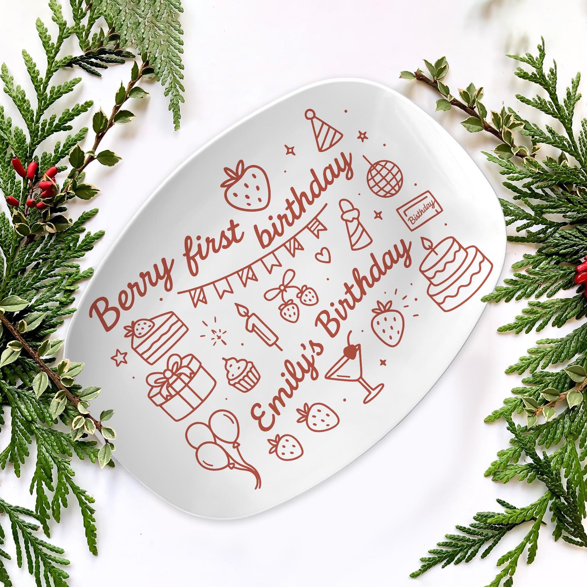 Berry First Birthday Custom Platter, Strawberry Theme Keepsake Plate, Personalized Baby Girl Gift, 1st Birthday Party Decor