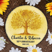 Custom 50th Anniversary Garden Stone – Golden Tree Personalized Outdoor Gift – Printed Family Name Yard Decor Since 1975