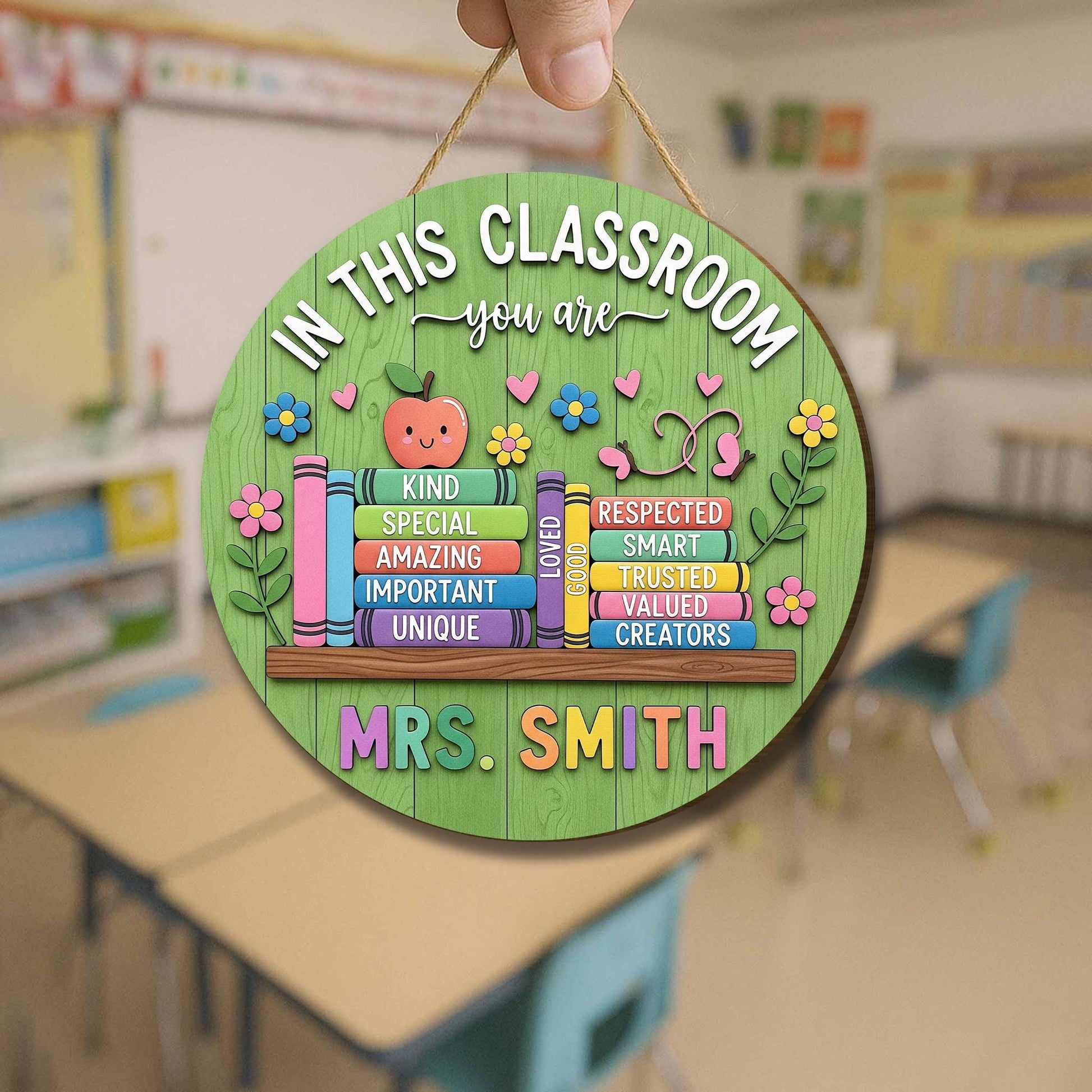 Custom Classroom Sign for Teachers | Personalized Wooden Door Hanger for Back to School | Teacher Gift Decor | Name Classroom Plaque