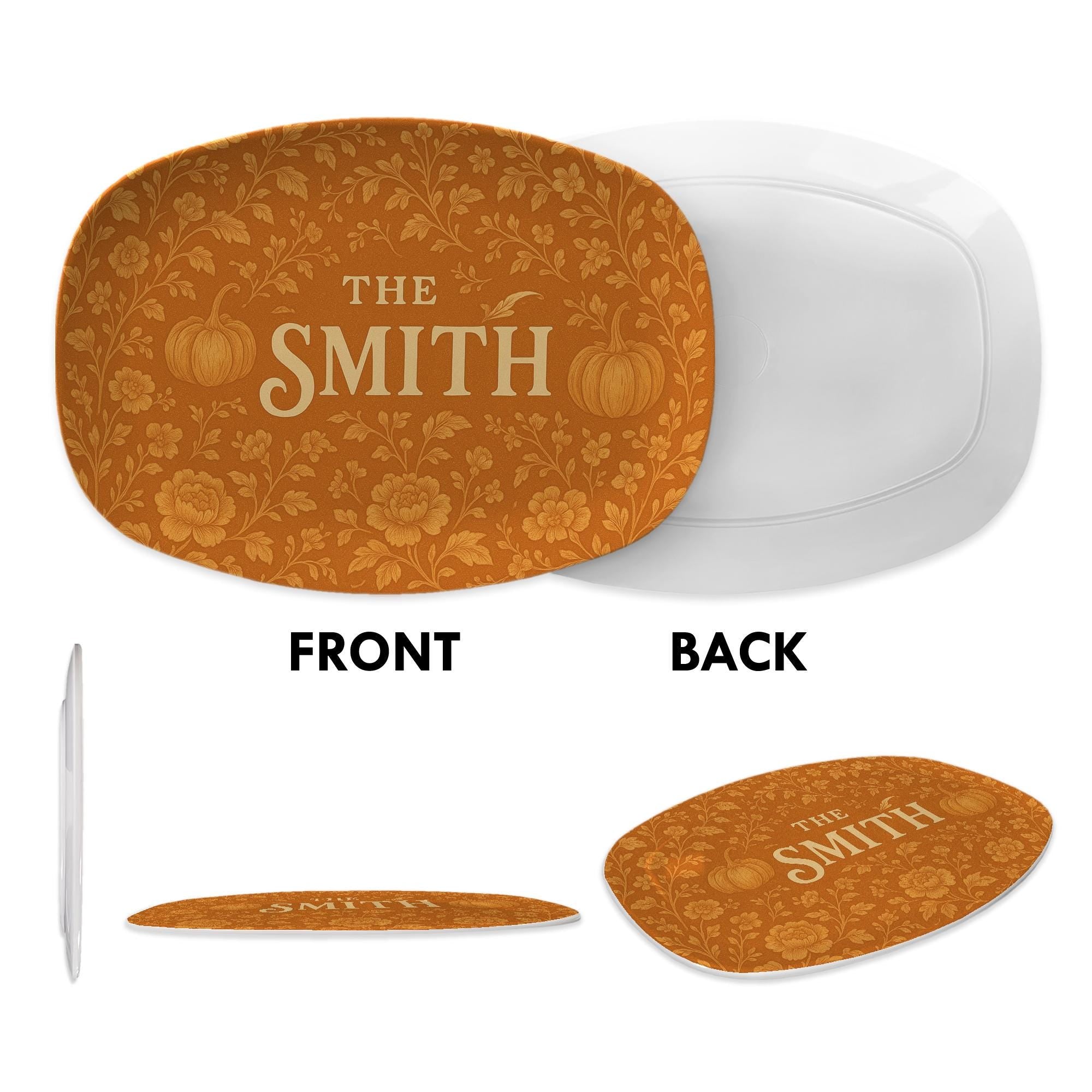 Custom Chinoiserie Pumpkin Platter - Personalized Fall Decor Plate - Orange Floral Thanksgiving Gift for Grandma - Vintage Style DECOR only