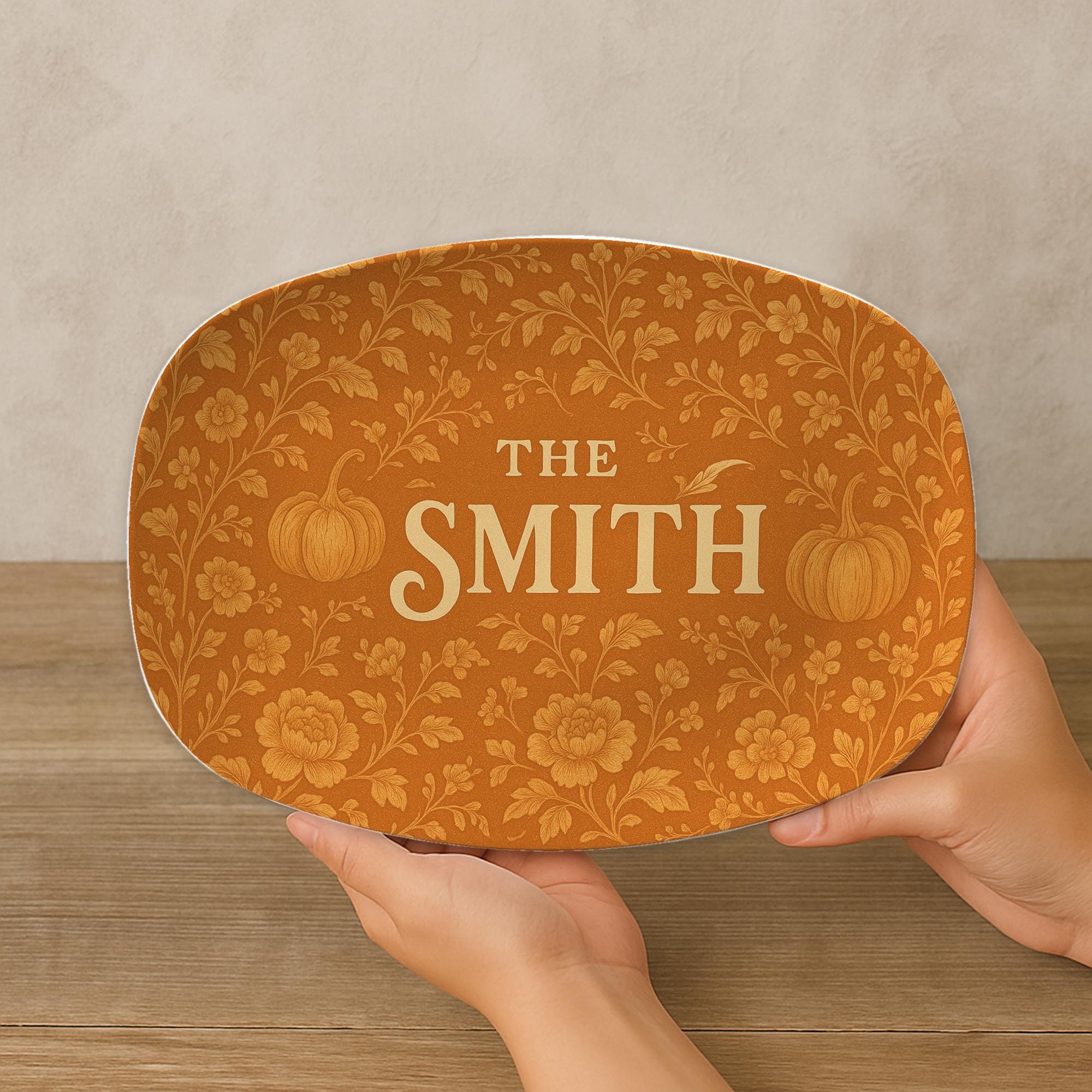 Custom Chinoiserie Pumpkin Platter - Personalized Fall Decor Plate - Orange Floral Thanksgiving Gift for Grandma - Vintage Style DECOR only