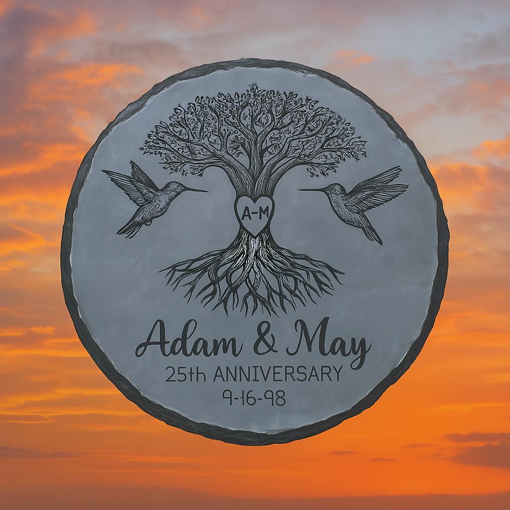 Custom Anniversary Garden Stone - Tree of Life with Hummingbirds - Personalized Couple Yard Decor - Outdoor Gift for Wedding gift