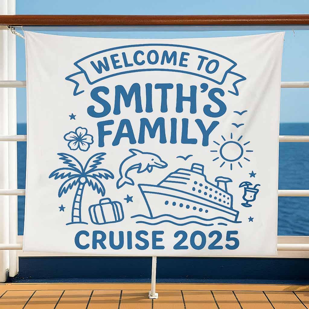 Custom Cruise Banner, Family Cruise Sign 2025, Personalized Ship Tapestry, Nautical Vacation Decor, Cruise Door or Balcony Flag