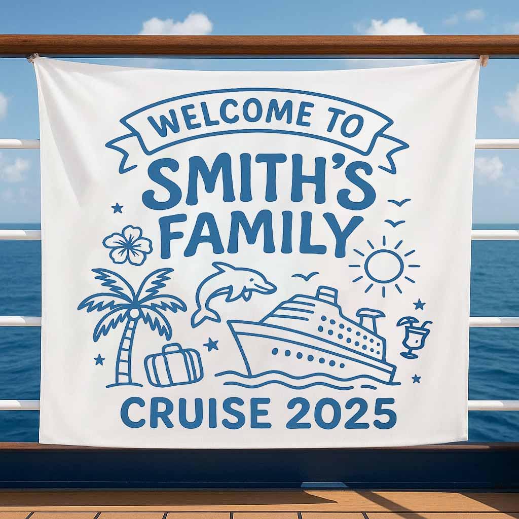 Custom Cruise Banner, Family Cruise Sign 2025, Personalized Ship Tapestry, Nautical Vacation Decor, Cruise Door or Balcony Flag