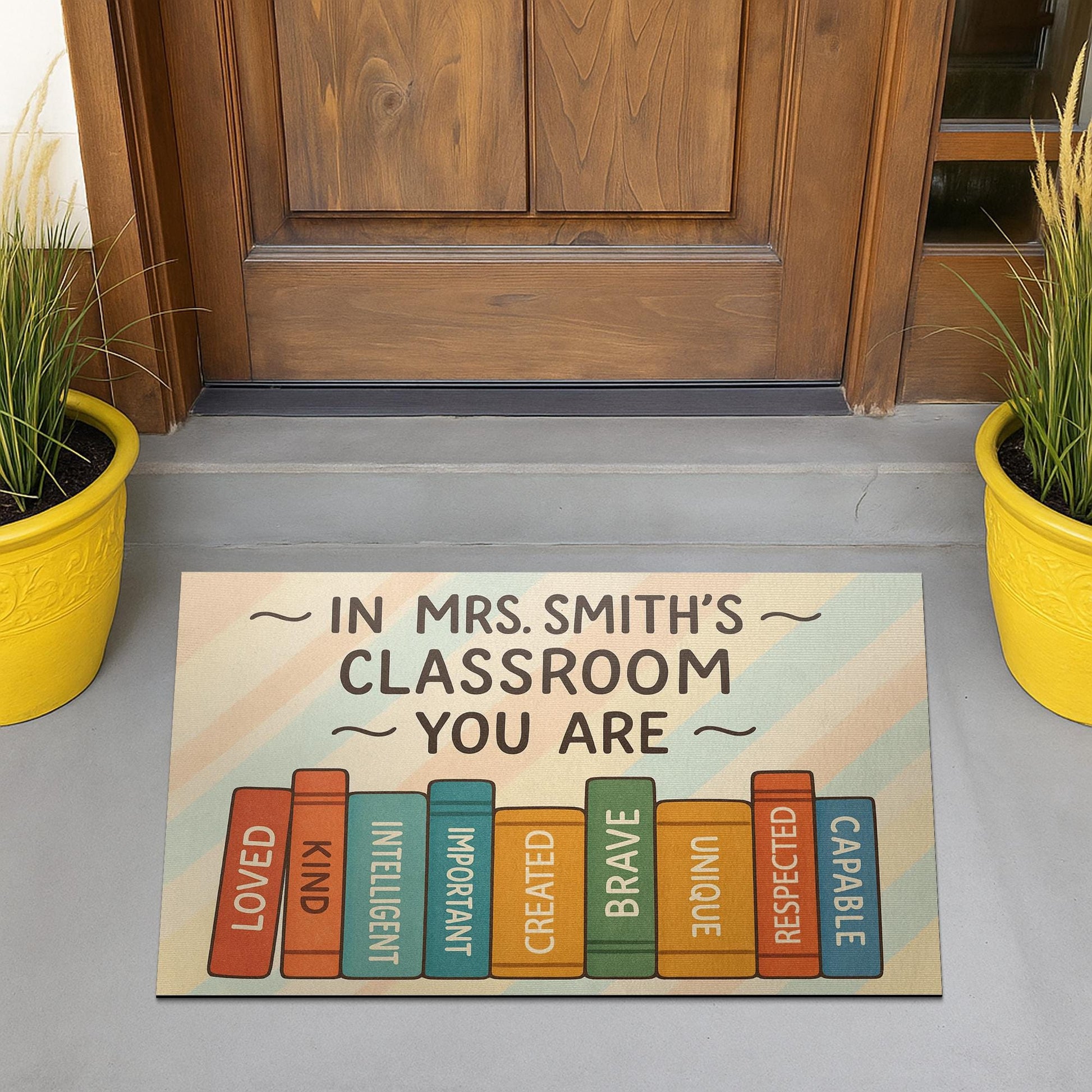 Classroom Doormat for Teachers, Personalized Welcome Mat, Book Theme Rug, School Entry Decor, Inspirational Teacher Gift