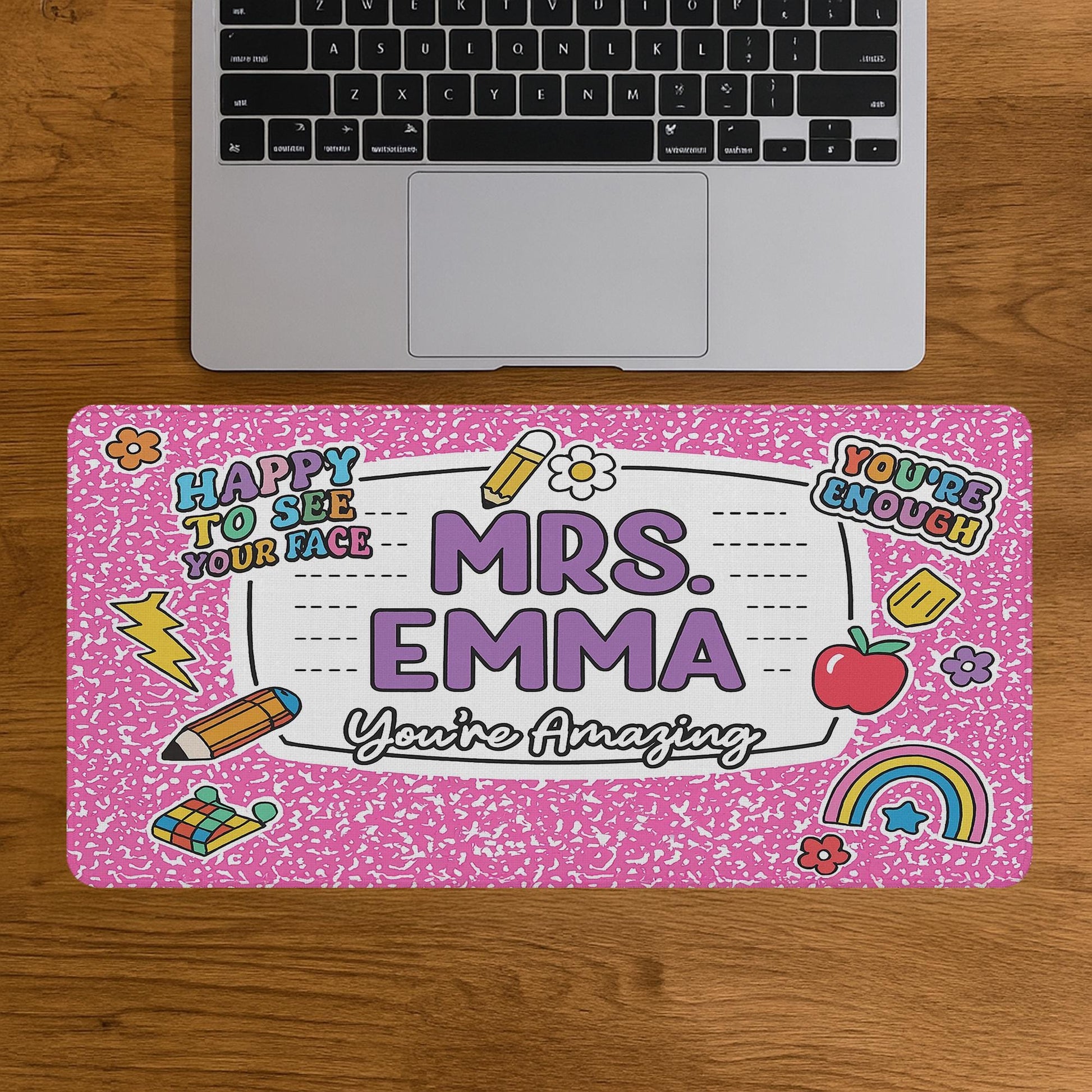 Custom Teacher Mouse Pad, Composition Notebook Style Desk Mat, Personalized Back to School Gift for Educators, Cute Classroom Decor