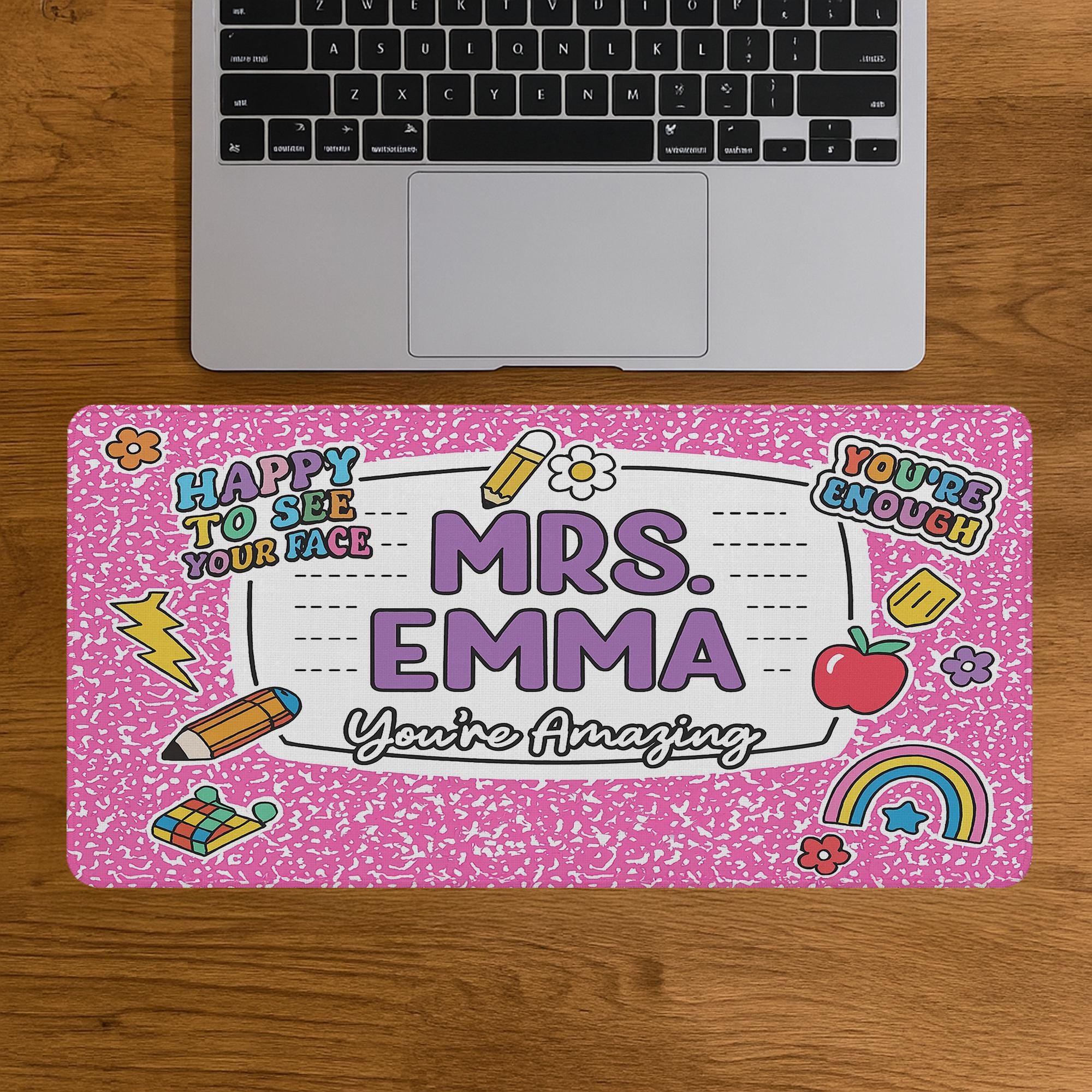 Custom Teacher Mouse Pad, Composition Notebook Style Desk Mat, Personalized Back to School Gift for Educators, Cute Classroom Decor