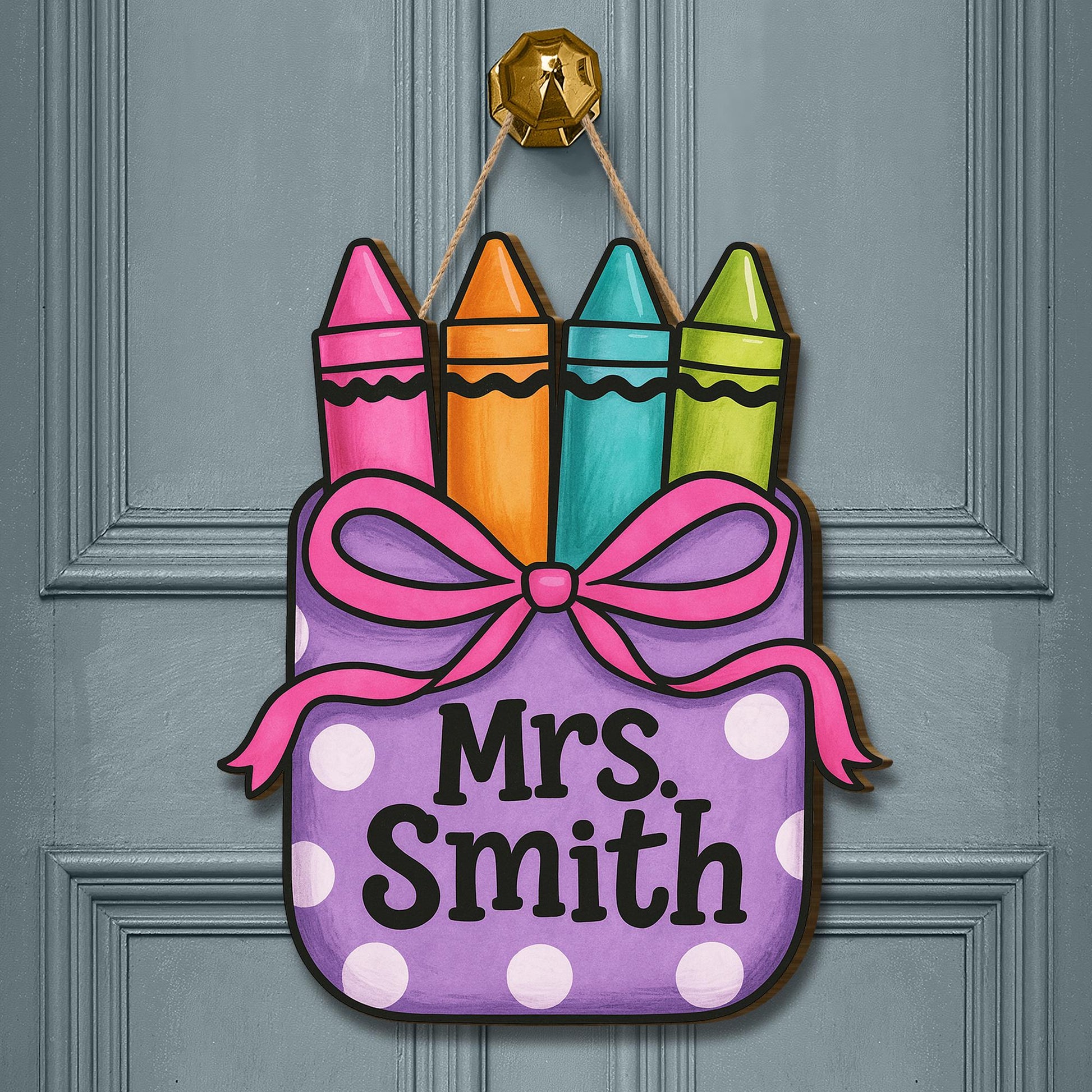 Crayon Teacher Door Sign, Custom Classroom Wooden Hanger, Polka Dot Name Plaque, Back to School Decor, Cute Teacher Gift Idea