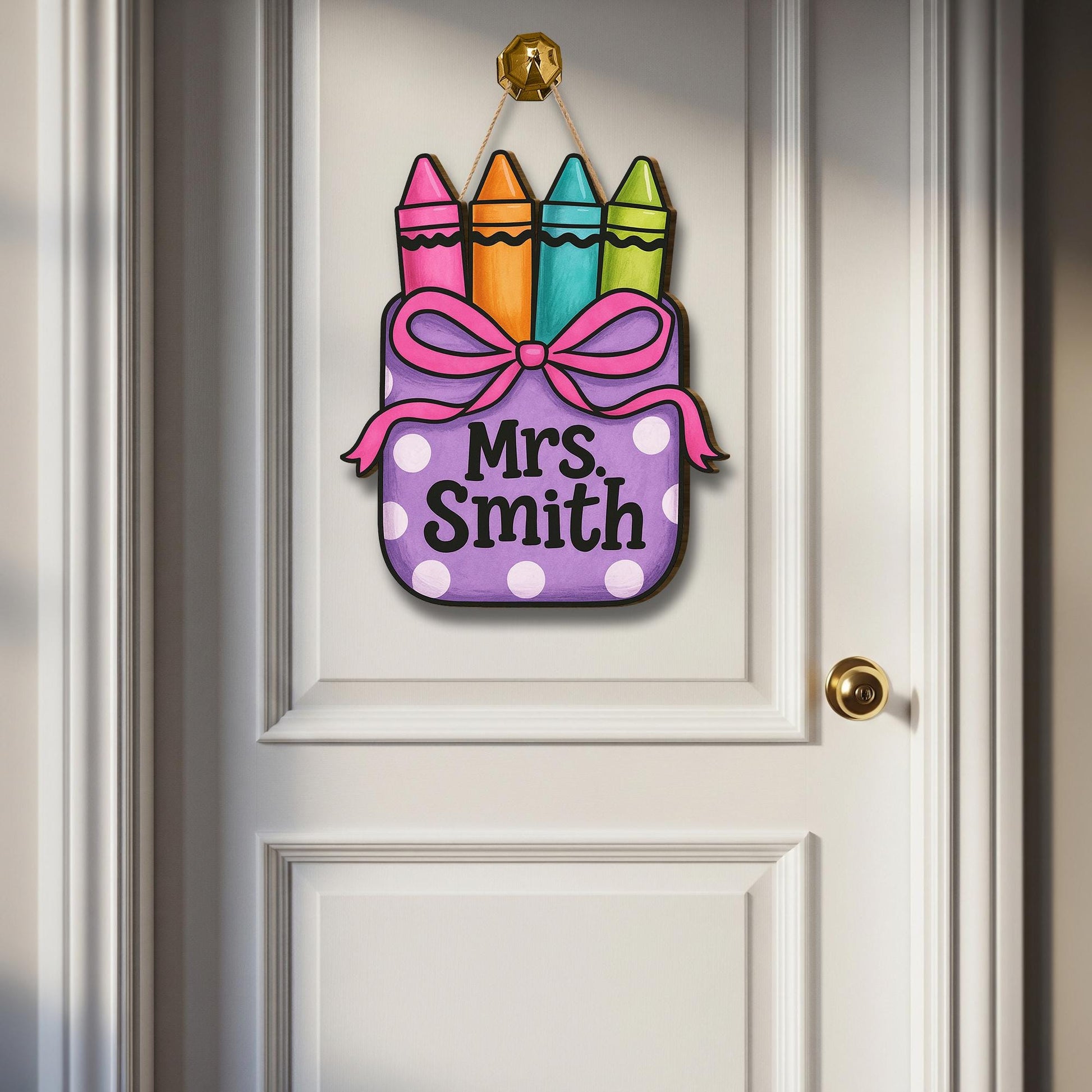 Crayon Teacher Door Sign, Custom Classroom Wooden Hanger, Polka Dot Name Plaque, Back to School Decor, Cute Teacher Gift Idea