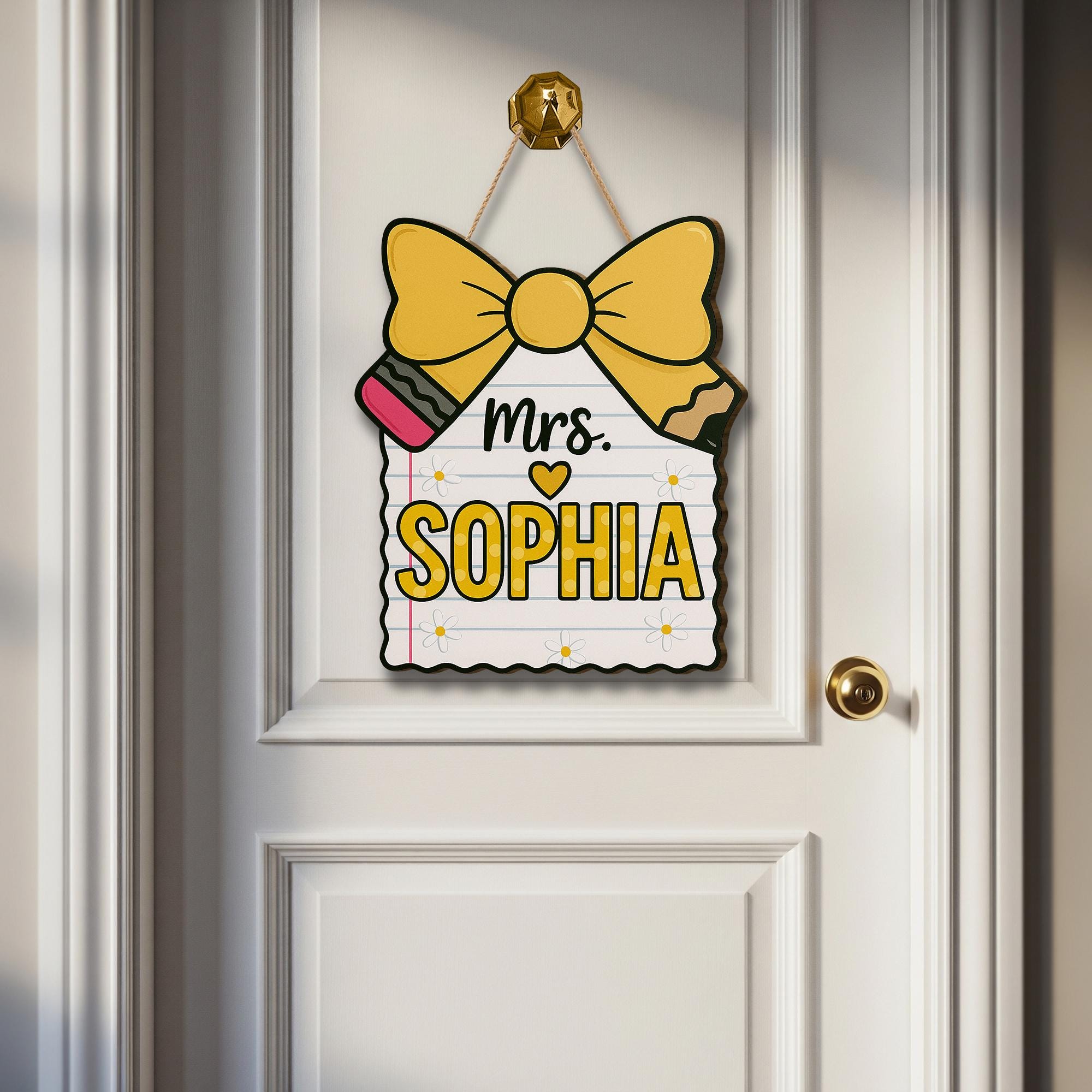 Coquette Teacher Door Sign - Personalized Pencil Name Plaque - Back to School Classroom Decor - Cute Custom Sign for Teachers