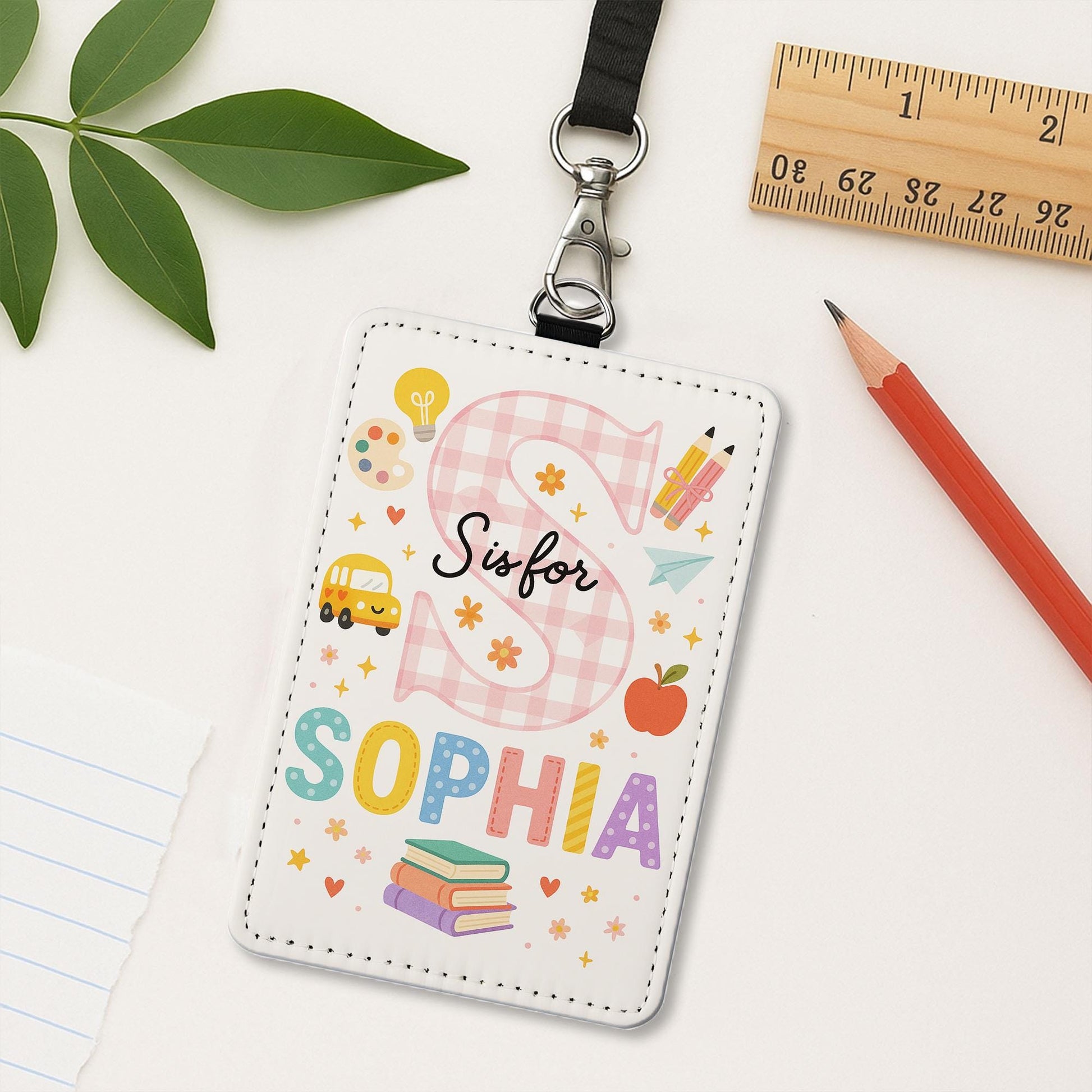 Personalized School ID Badge Holder, Cute Name Tag for Kids, S is for Teacher Lanyard, Back to School Gift, Custom Teacher Badge