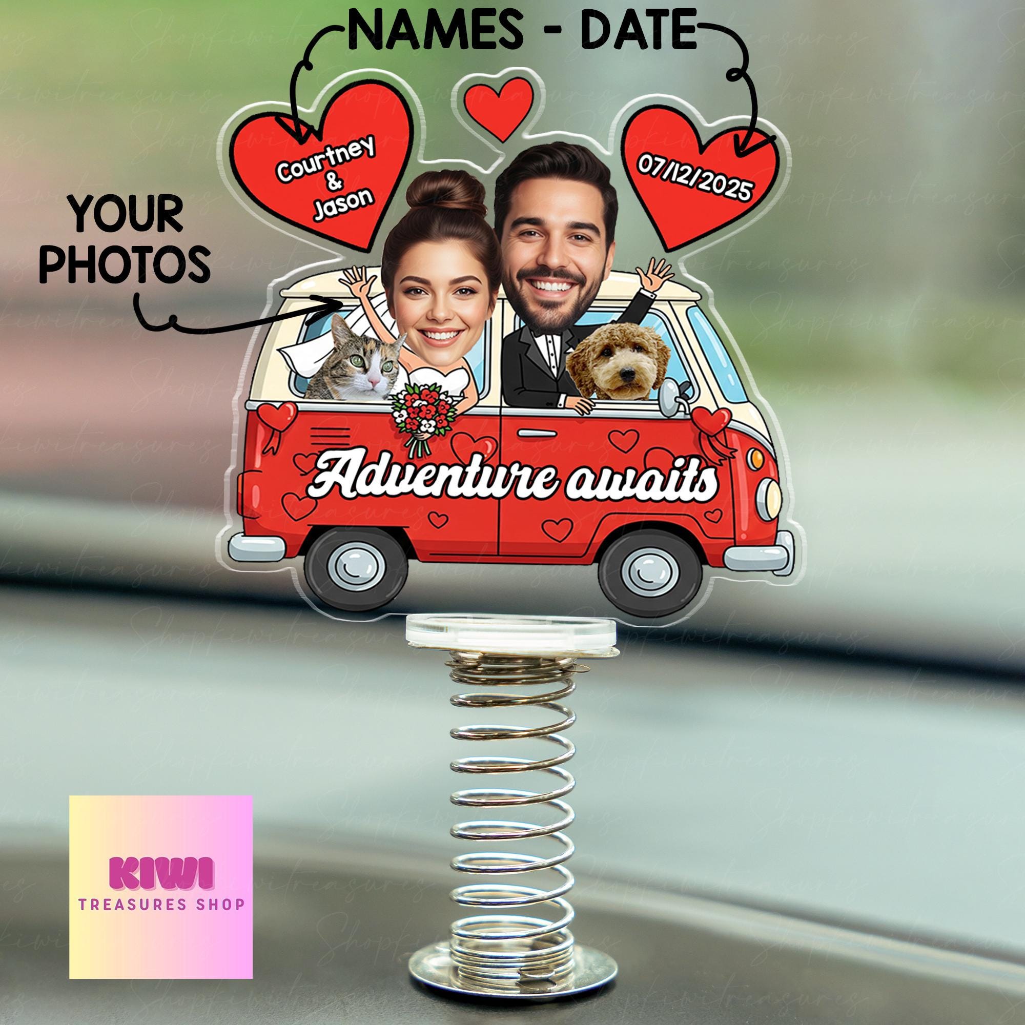 Custom Couple Car Photo Standee | Personalized Faces Camper Wedding Gift | Adventure Awaits Car Decor | Funny Van Road Trip Keepsake