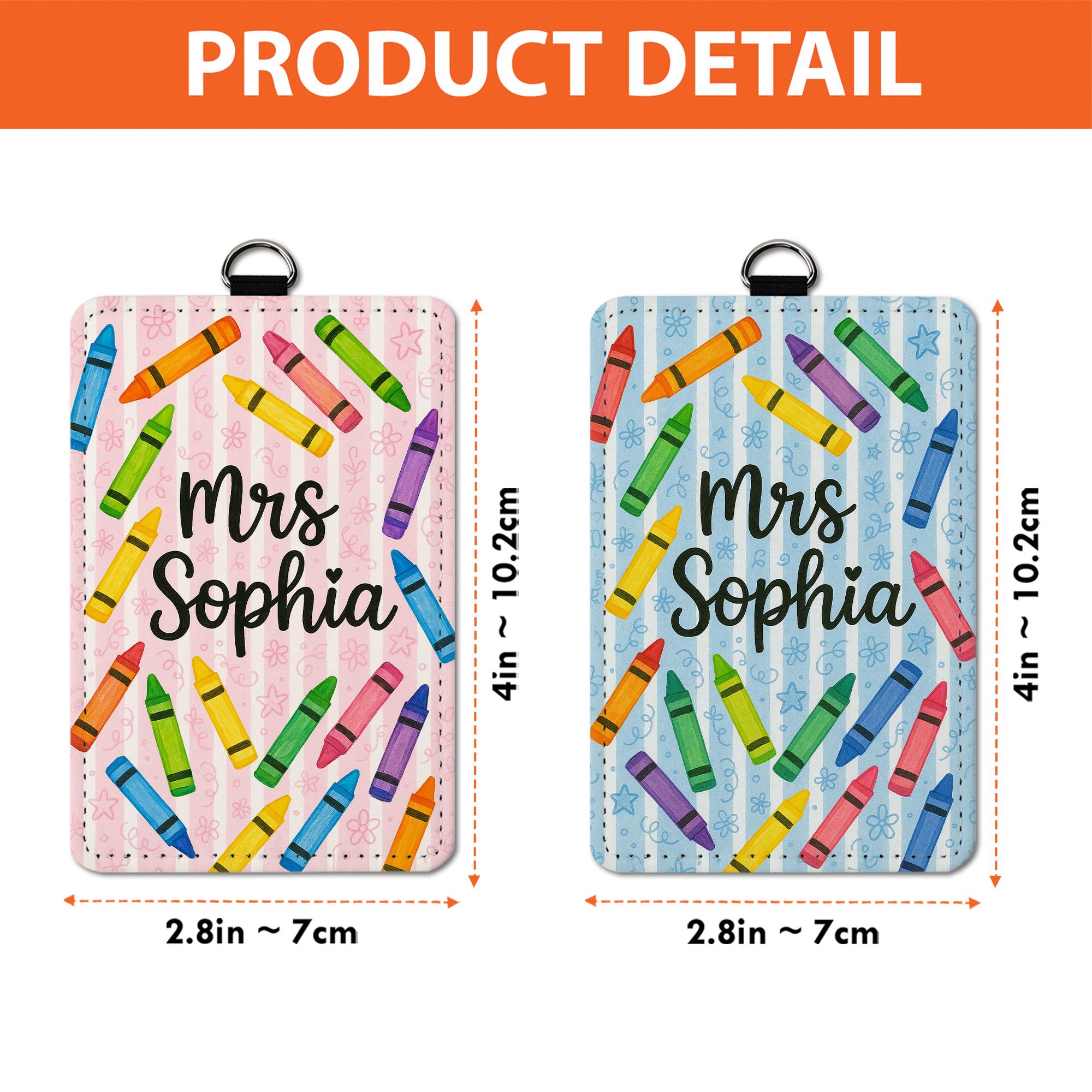 Personalized Crayon Badge Holder, Teacher Name Tag with Lanyard, Cute Classroom ID Card, Back to School Teacher Accessory