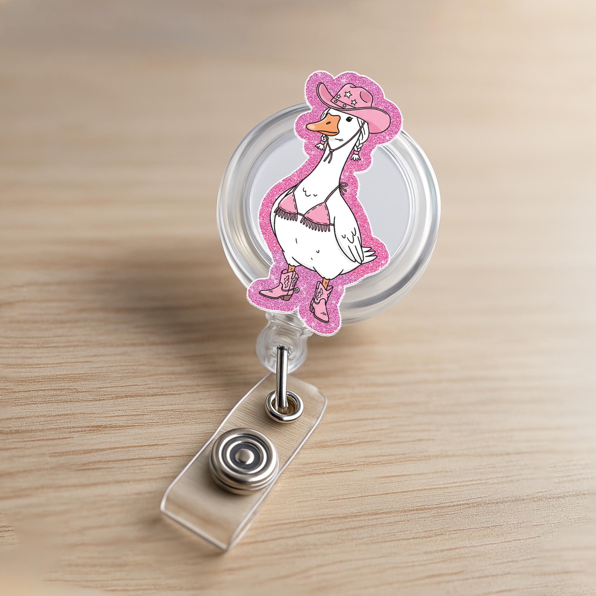 Cowgirl Goose Badge Reel, Funny Goose ID Holder, Western Nurse Badge Clip, Cute Farm Animal Lanyard, Cute Office Badge Reel
