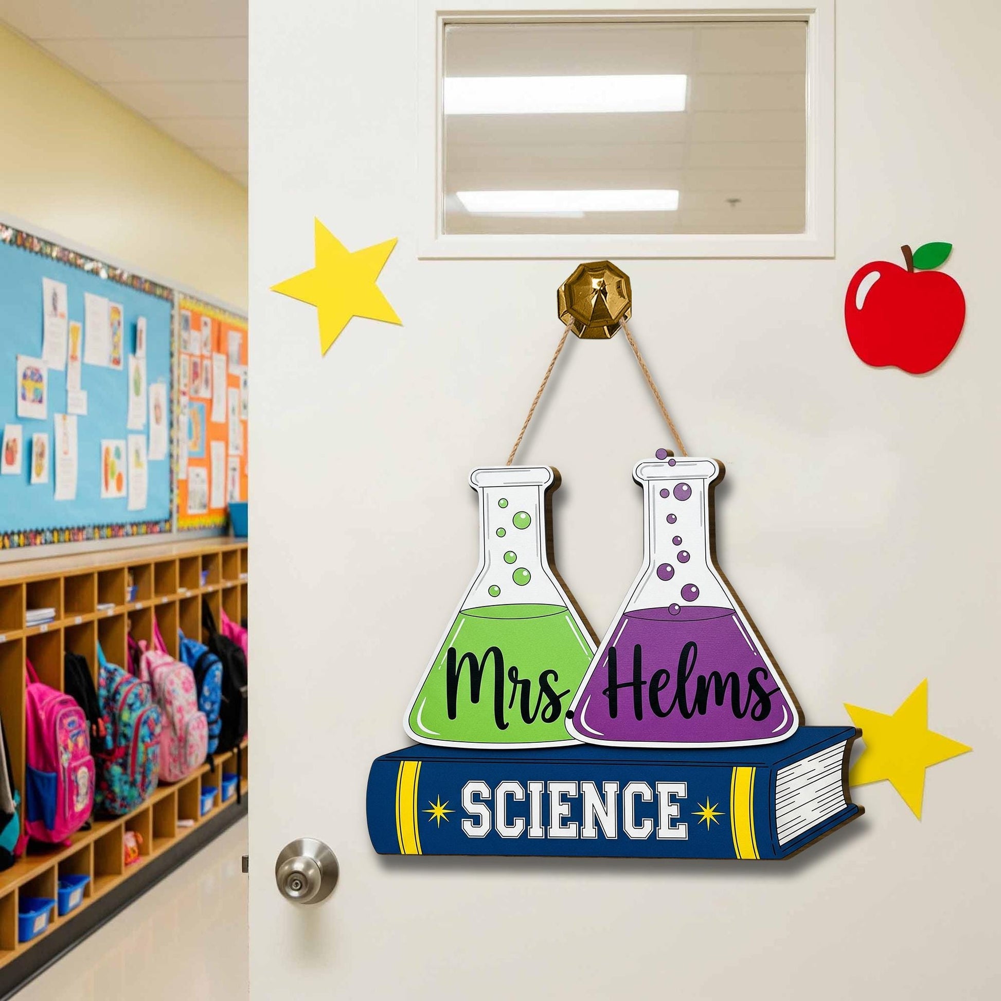 Personalized Science Teacher Door Sign with Beakers – Custom Classroom Decor for Teachers, STEM Back to School Gift for Science Lovers