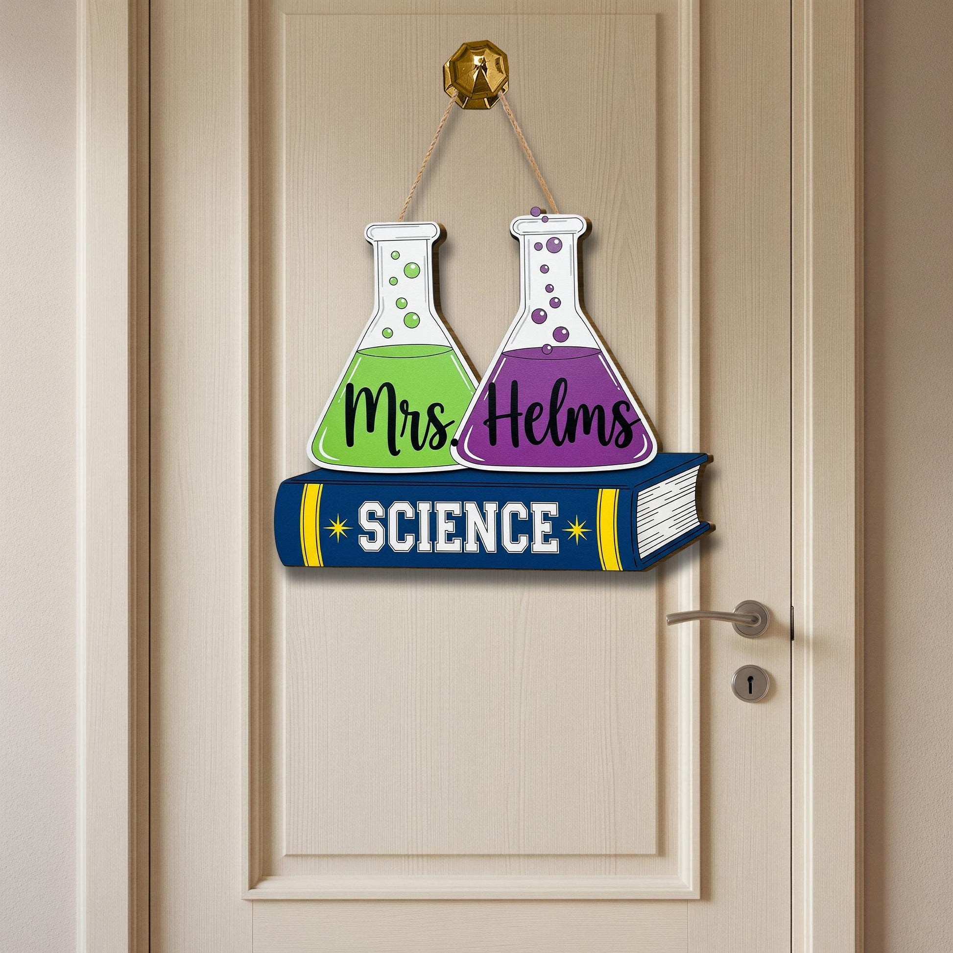 Personalized Science Teacher Door Sign with Beakers – Custom Classroom Decor for Teachers, STEM Back to School Gift for Science Lovers
