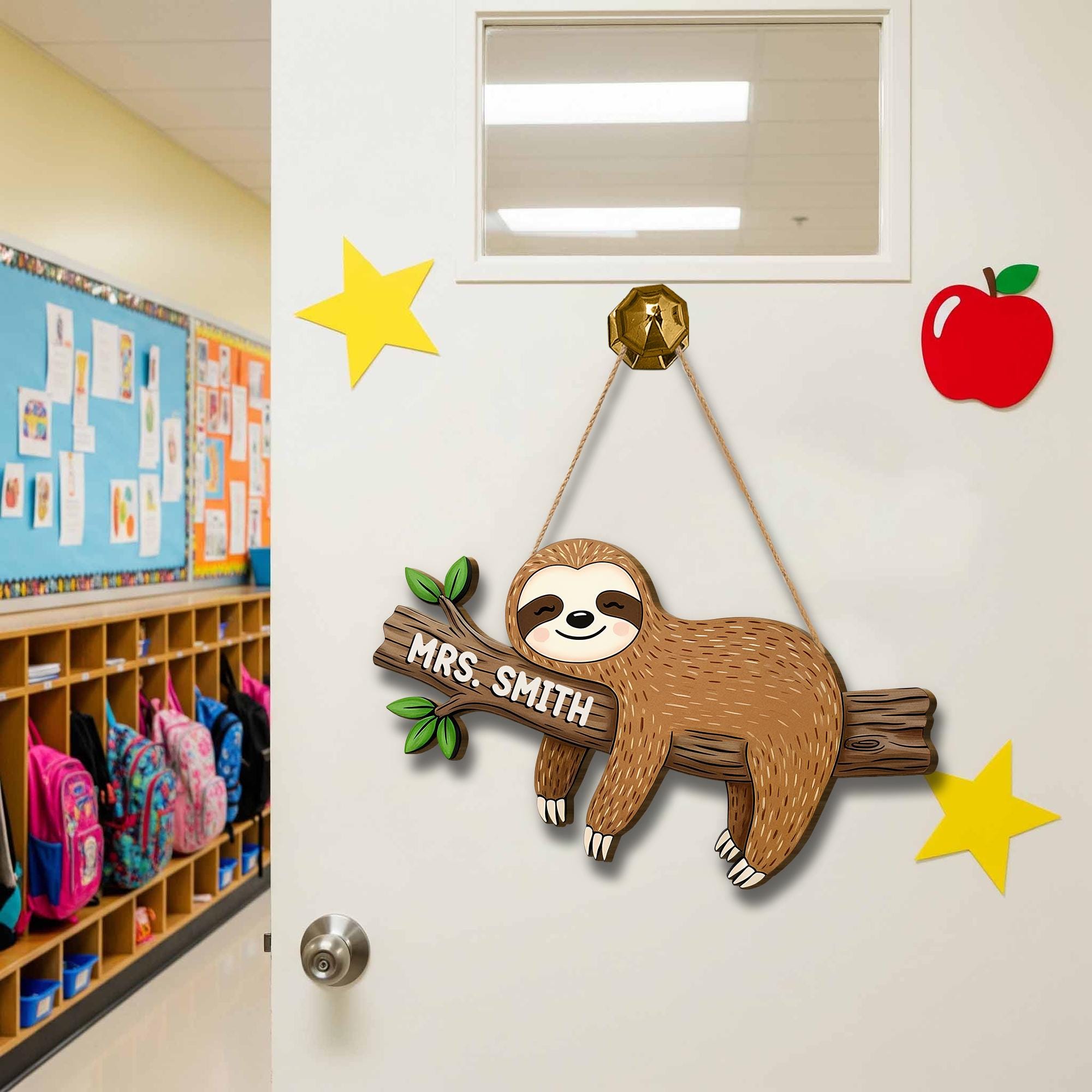 Personalized Sloth Teacher Door Sign – Custom Hanging Classroom Decor with Name on Branch, Cute Back to School Gift for Teachers, Educators
