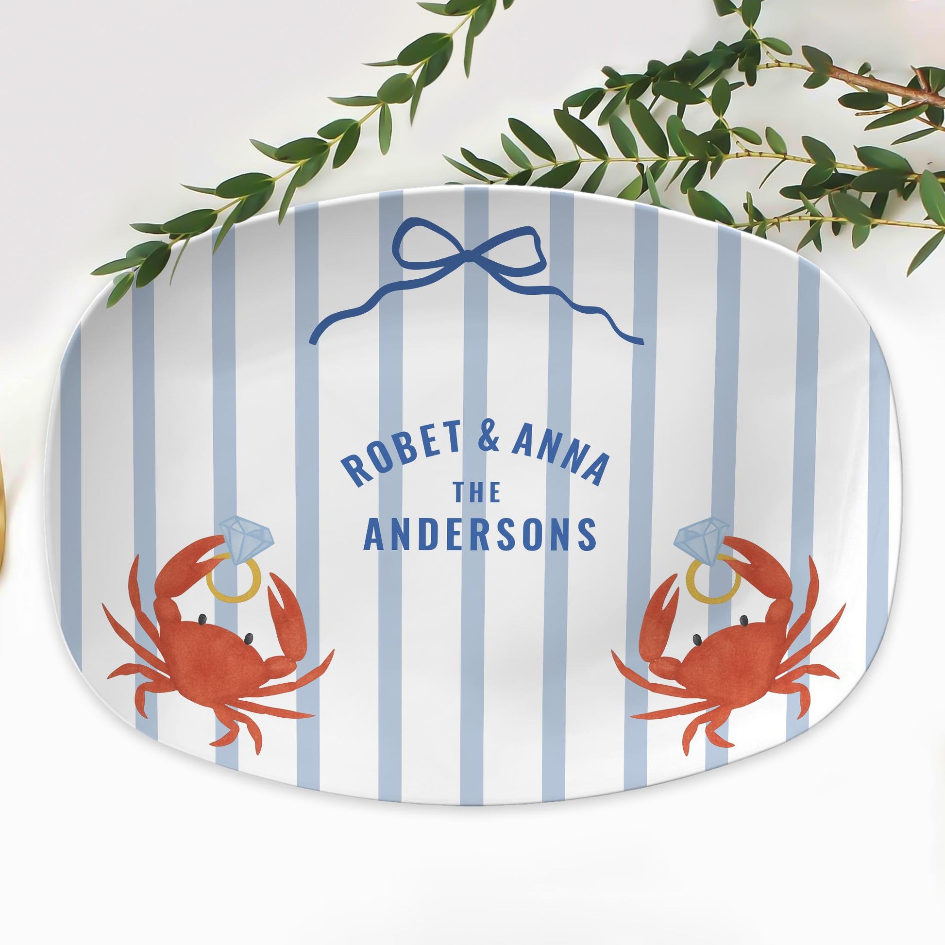 Custom Beach Engagement Platter – Personalized Crab Couple Plate – Nautical Wedding Gift – Coastal Bridal Shower Decor – Decor only