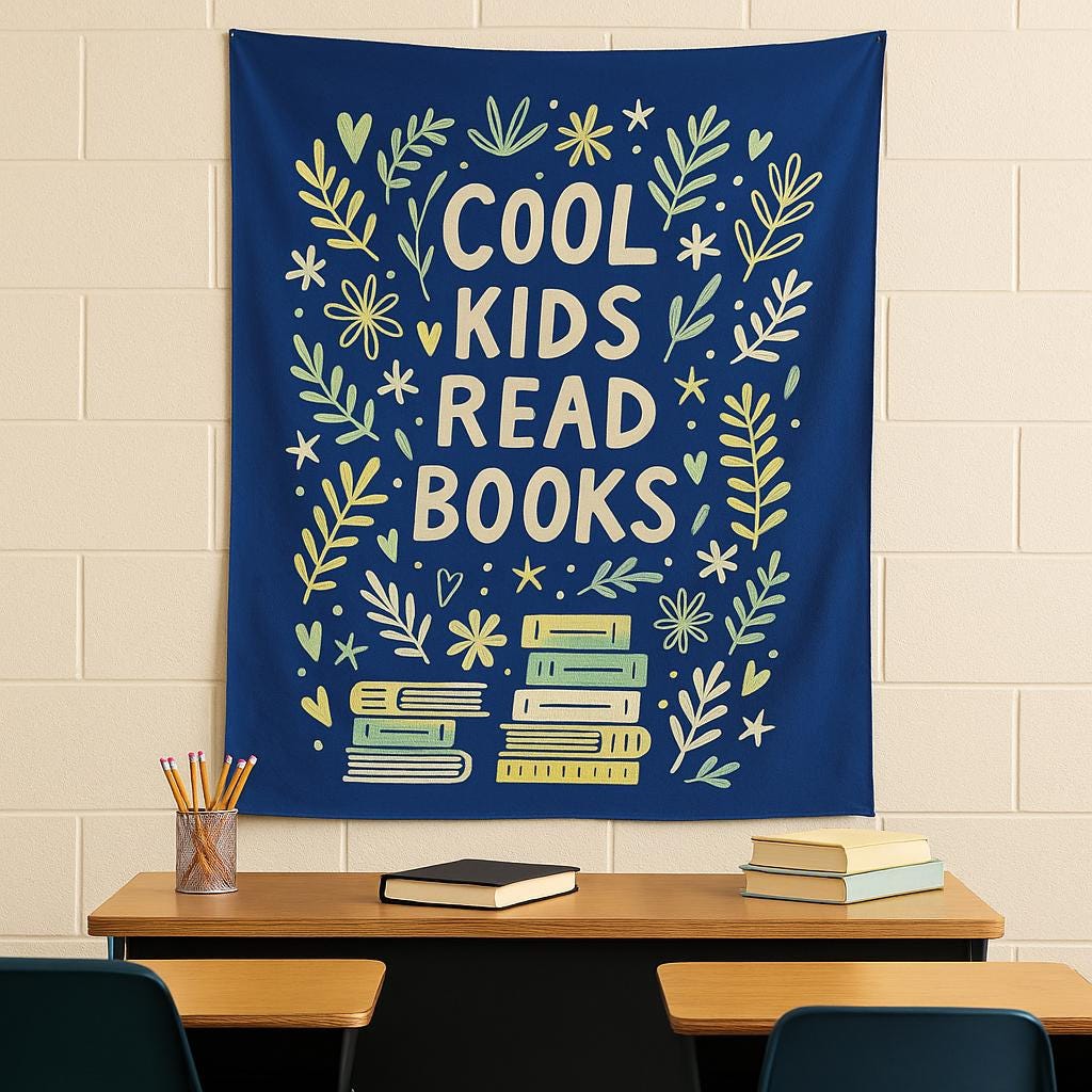 Cool Kids Read Books Tapestry | Motivational Classroom Wall Art | Children’s Reading Corner Decor | Inspirational Teacher Gift