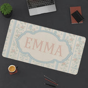 Custom Chinoiserie Mousepad | Personalized Desk Mat with Name | Pink & Blue Floral Office Decor | Elegant Preppy Workspace Gift