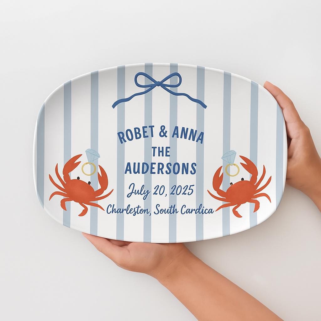 Custom Beach Engagement Platter – Personalized Crab Couple Plate – Nautical Wedding Gift – Coastal Bridal Shower Decor – Decor only