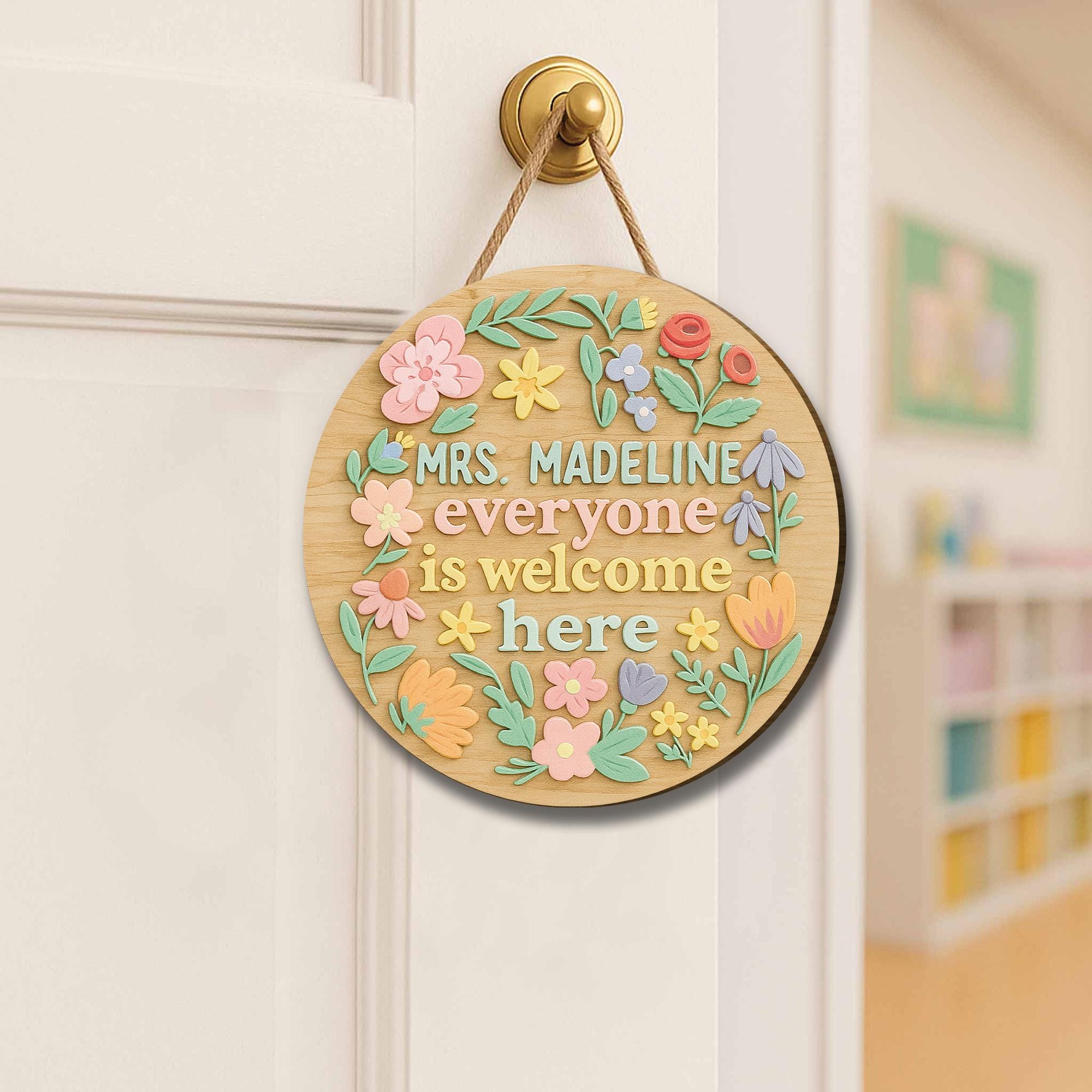 Personalized Classroom Welcome Sign with Flowers – Custom Floral Teacher Door Hanger – Everyone Is Welcome Back to School Decor for Teacher