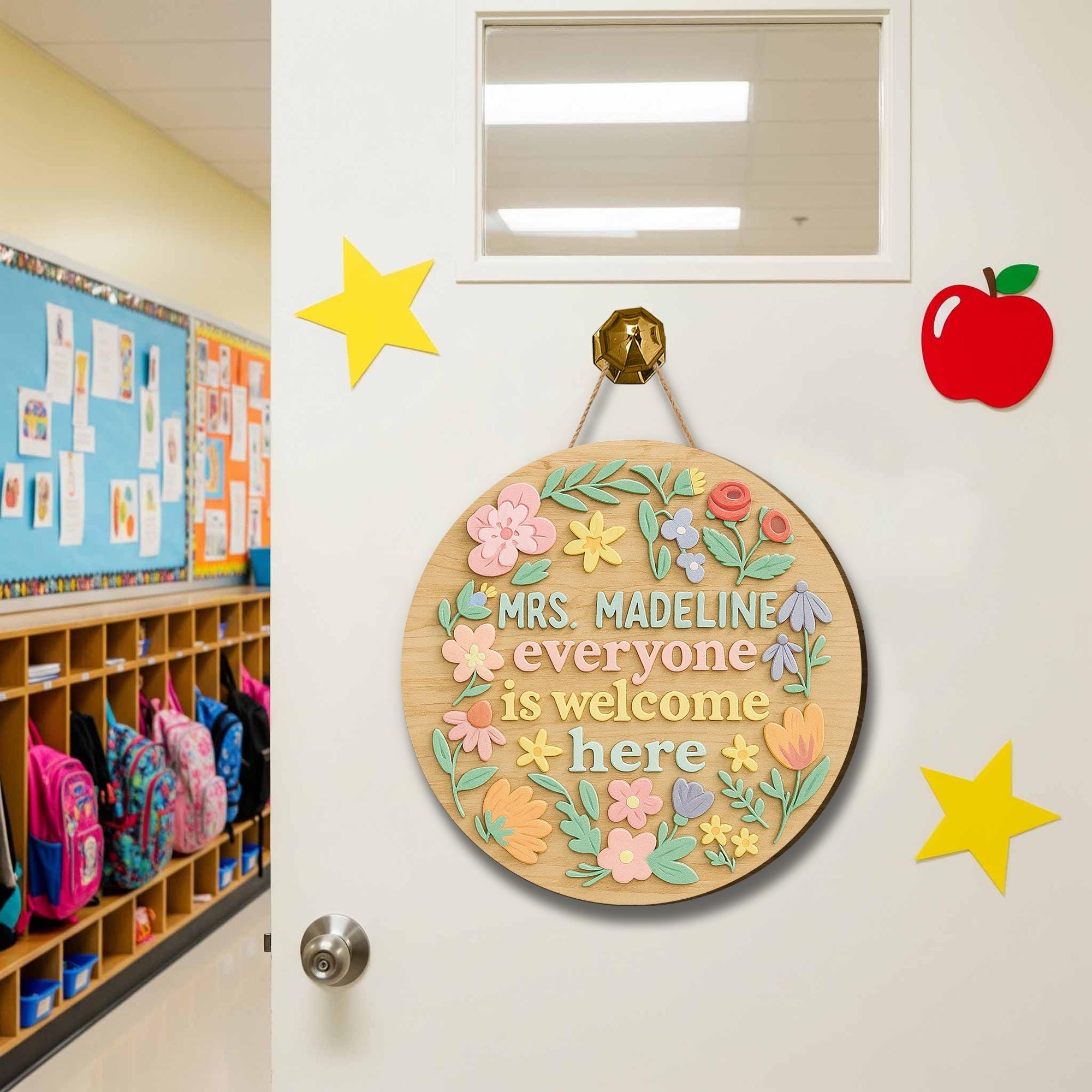 Personalized Classroom Welcome Sign with Flowers – Custom Floral Teacher Door Hanger – Everyone Is Welcome Back to School Decor for Teacher