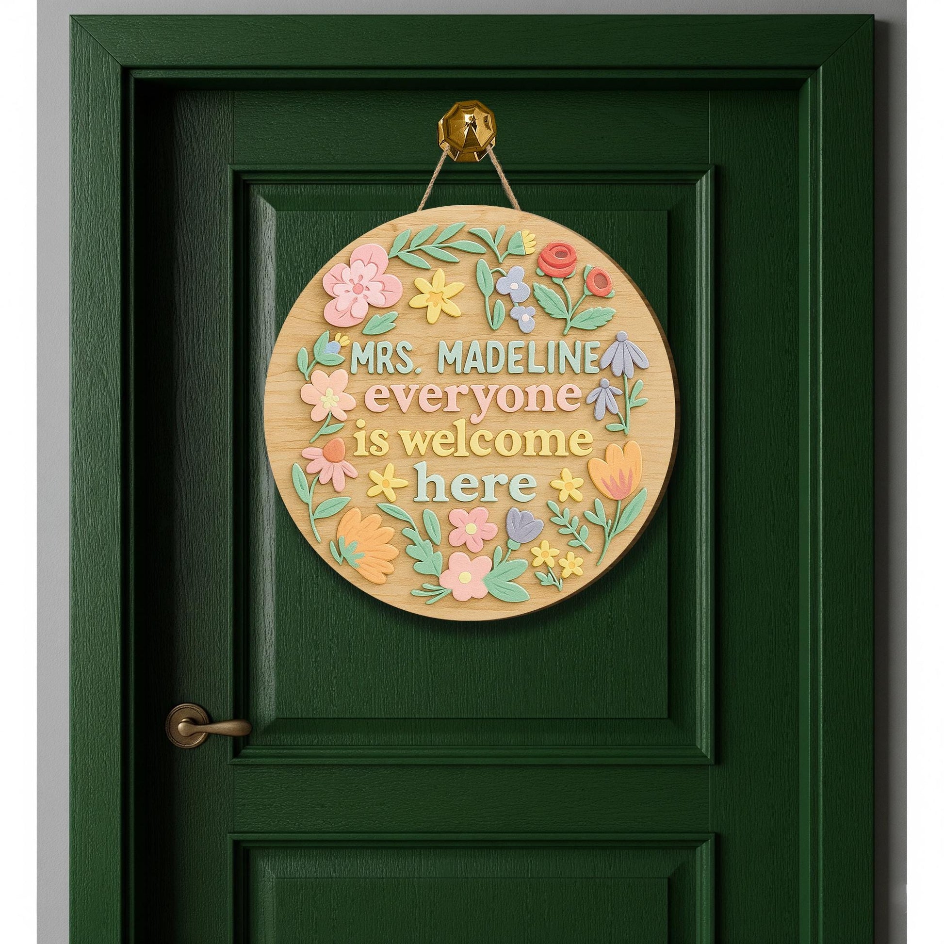 Personalized Classroom Welcome Sign with Flowers – Custom Floral Teacher Door Hanger – Everyone Is Welcome Back to School Decor for Teacher