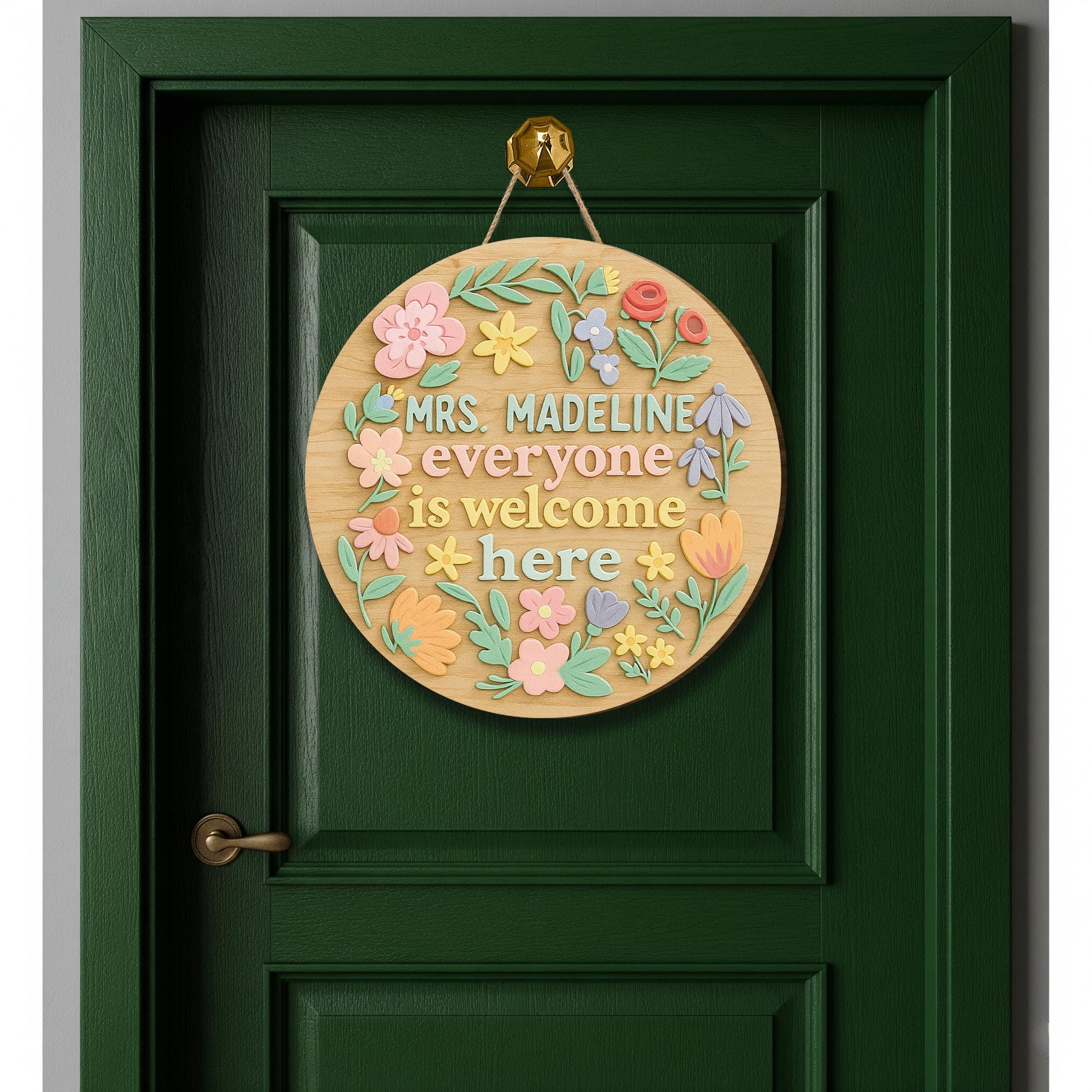Personalized Classroom Welcome Sign with Flowers – Custom Floral Teacher Door Hanger – Everyone Is Welcome Back to School Decor for Teacher