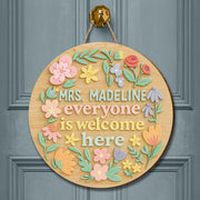 Personalized Classroom Welcome Sign with Flowers – Custom Floral Teacher Door Hanger – Everyone Is Welcome Back to School Decor for Teacher