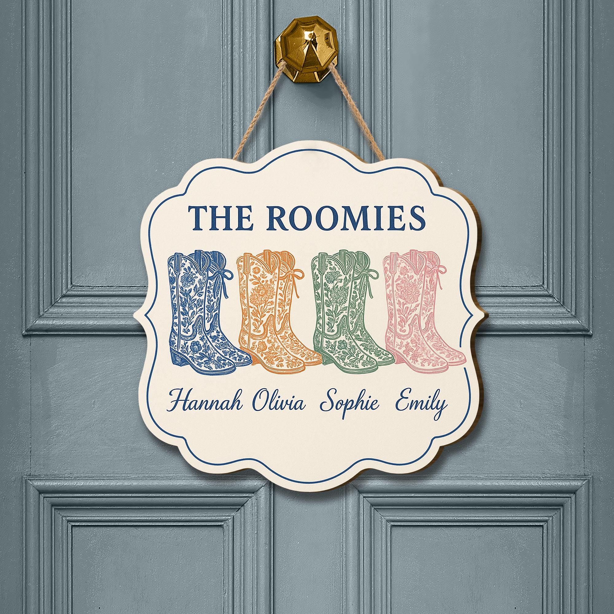 Custom Chinoiserie Dorm Door Sign | Personalized Roomie Cowboy Boot Plaque | Preppy Western College Door Hanger | Cute Sorority Decor