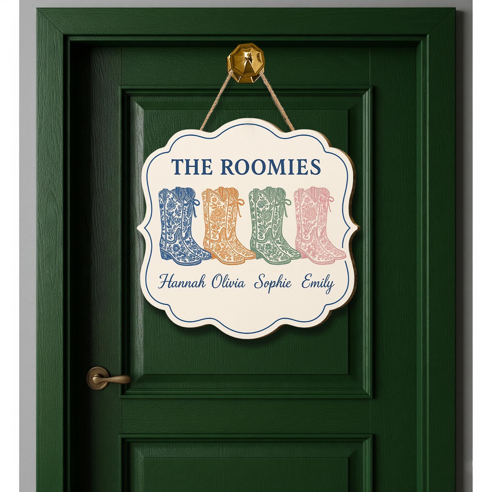 Custom Chinoiserie Dorm Door Sign | Personalized Roomie Cowboy Boot Plaque | Preppy Western College Door Hanger | Cute Sorority Decor