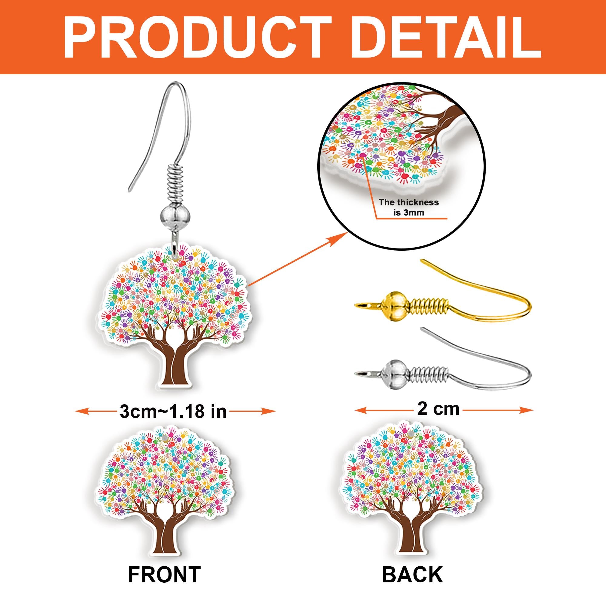 Colorful Tree of Life Earrings – Handprint Tree Jewelry for Teachers, Counselors, Autism Support, Social Workers, Unique Gift for Women