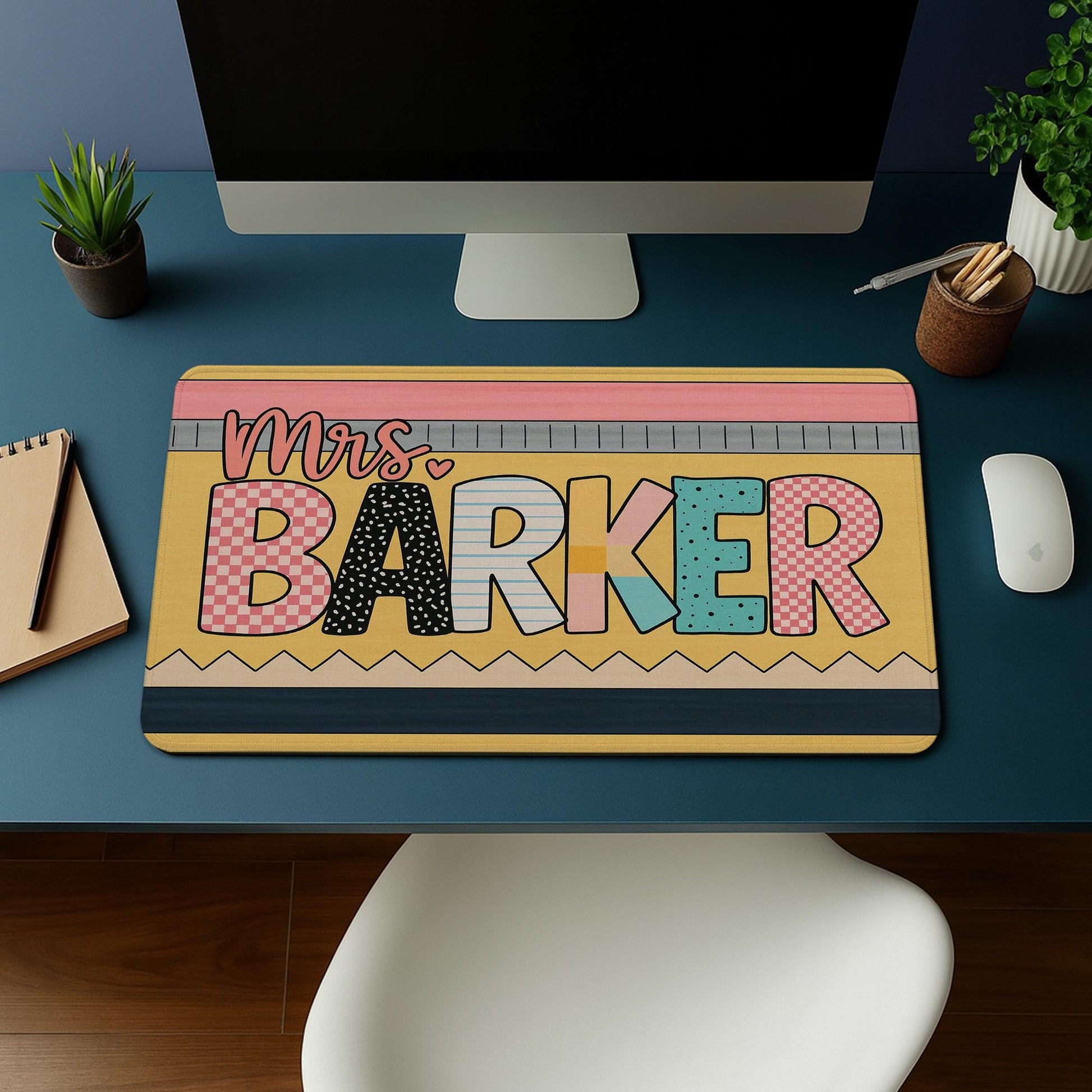 Custom Teacher Name Mouse Pad – Personalized Desk Mat for Classroom – Cute Colorful Teacher Gift – Back to School Office Decor