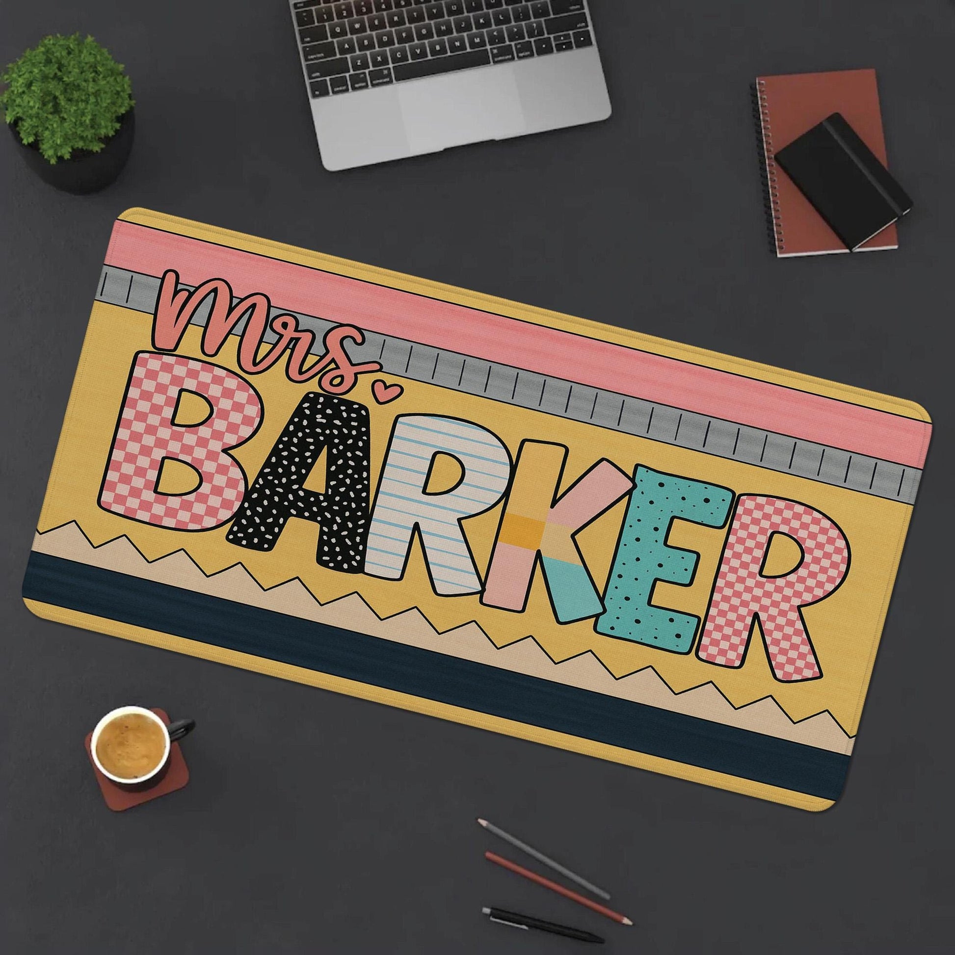 Custom Teacher Name Mouse Pad – Personalized Desk Mat for Classroom – Cute Colorful Teacher Gift – Back to School Office Decor