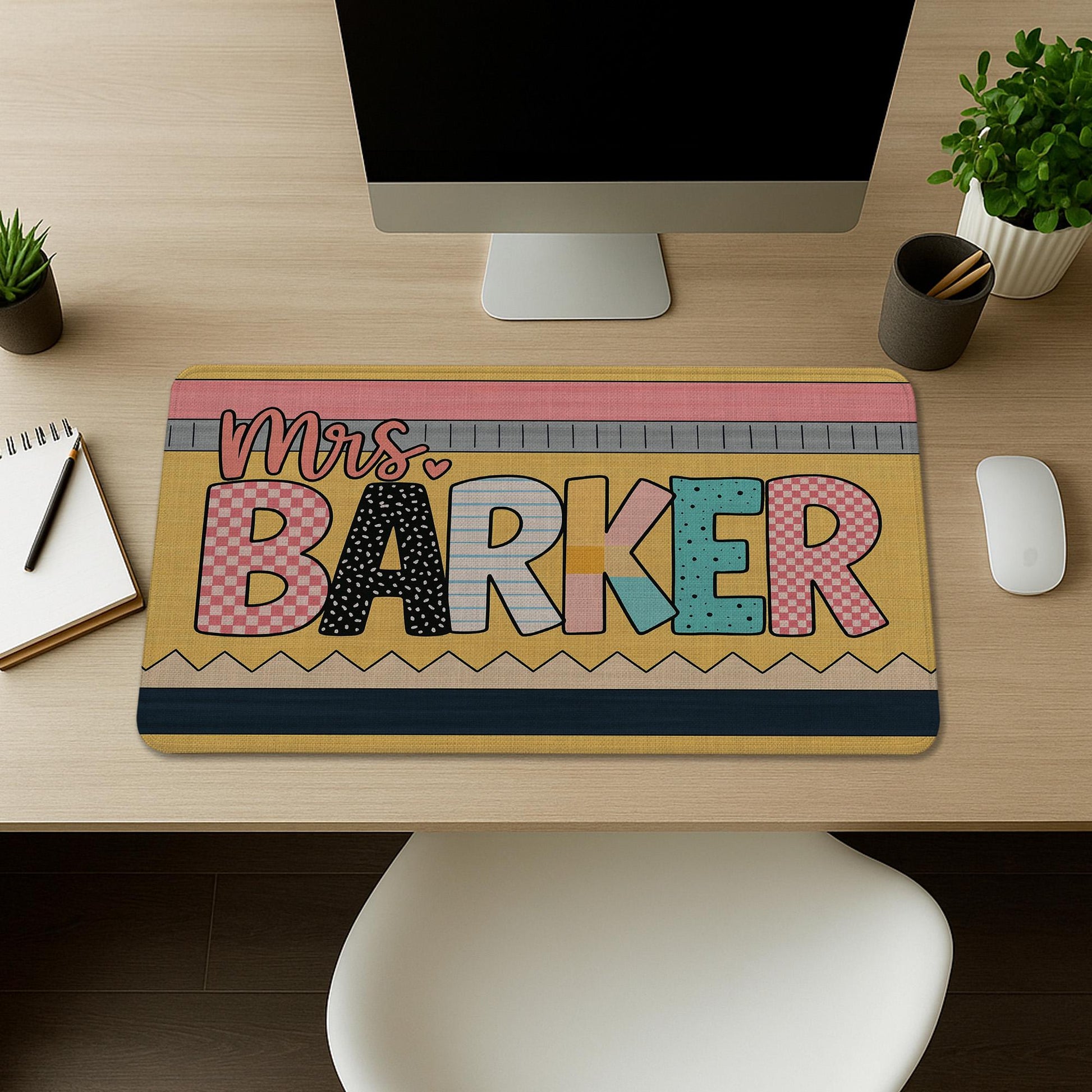 Custom Teacher Name Mouse Pad – Personalized Desk Mat for Classroom – Cute Colorful Teacher Gift – Back to School Office Decor