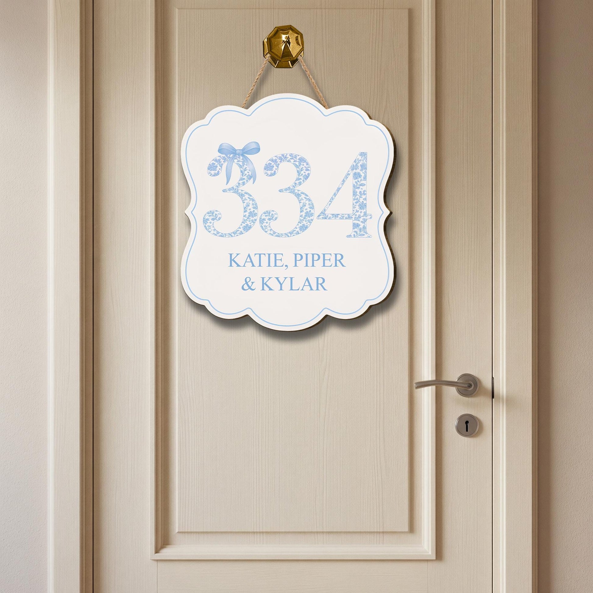 Custom Chinoiserie Dorm Door Sign | Personalized Room Number & Name Plaque | Blue Bow College Door Decor | Preppy Monogram Roommate Gift