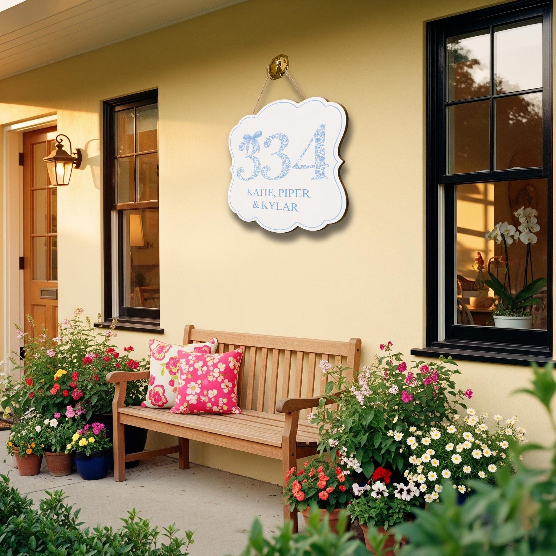 Custom Chinoiserie Dorm Door Sign | Personalized Room Number & Name Plaque | Blue Bow College Door Decor | Preppy Monogram Roommate Gift