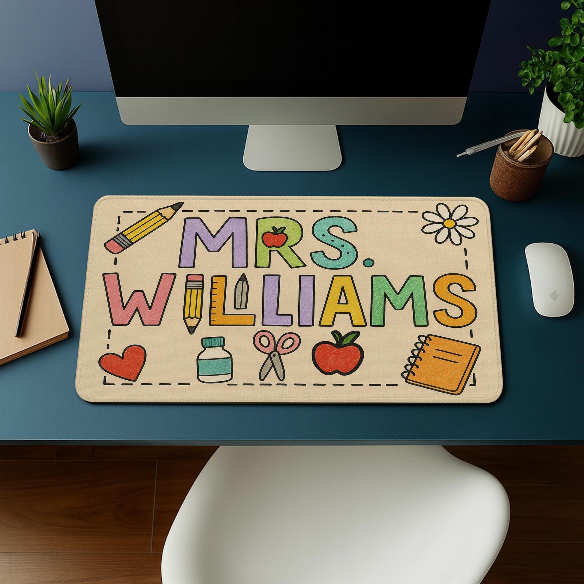 Custom Teacher Mouse Pad – Personalized Classroom Desk Mat with Name – Cute School Supply Gift – Back to School Teacher Appreciation