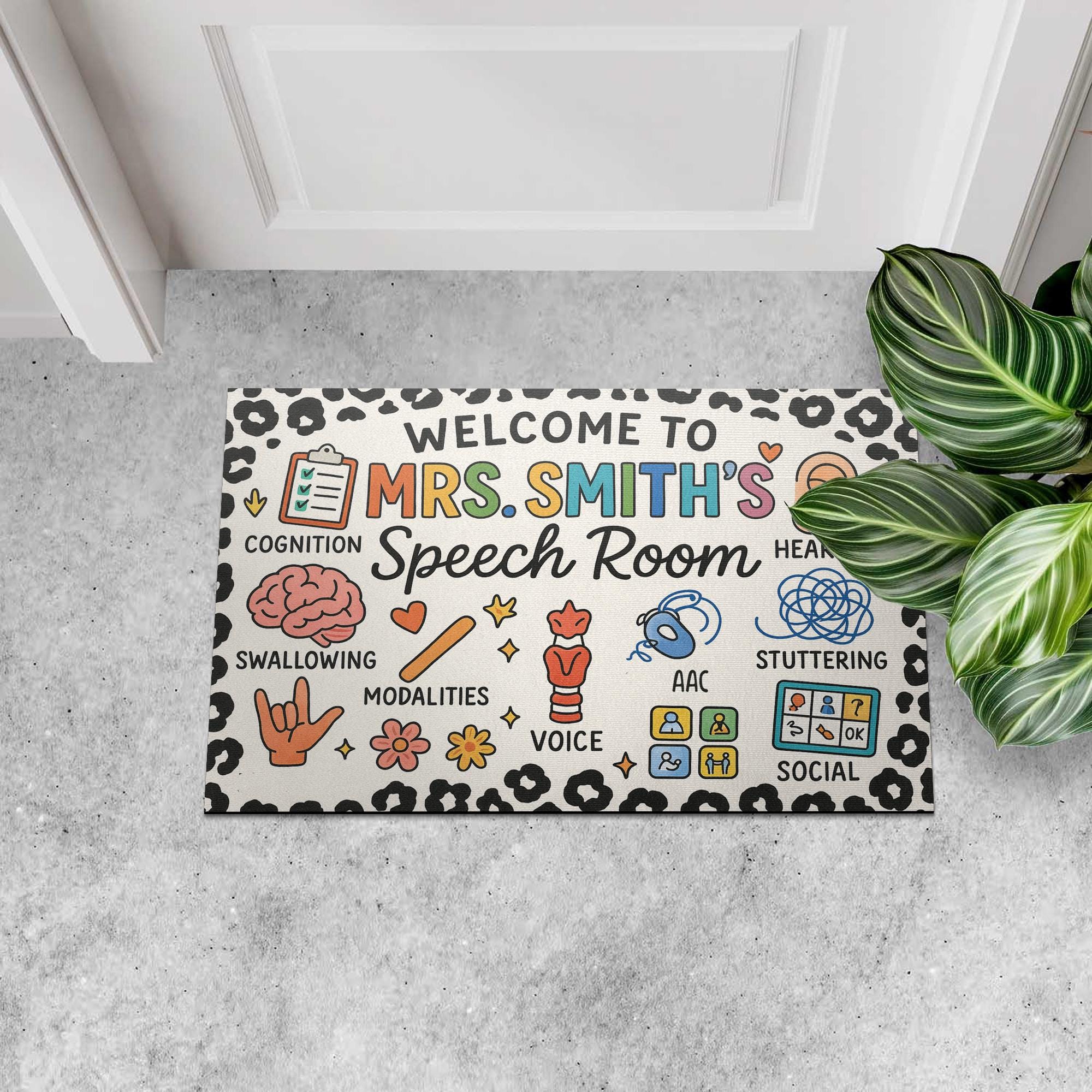 Personalized Speech Room Doormat, SLP Office Decor, Custom Name Therapy Mat, Speech Pathologist Welcome Rug, SLP Gift Idea
