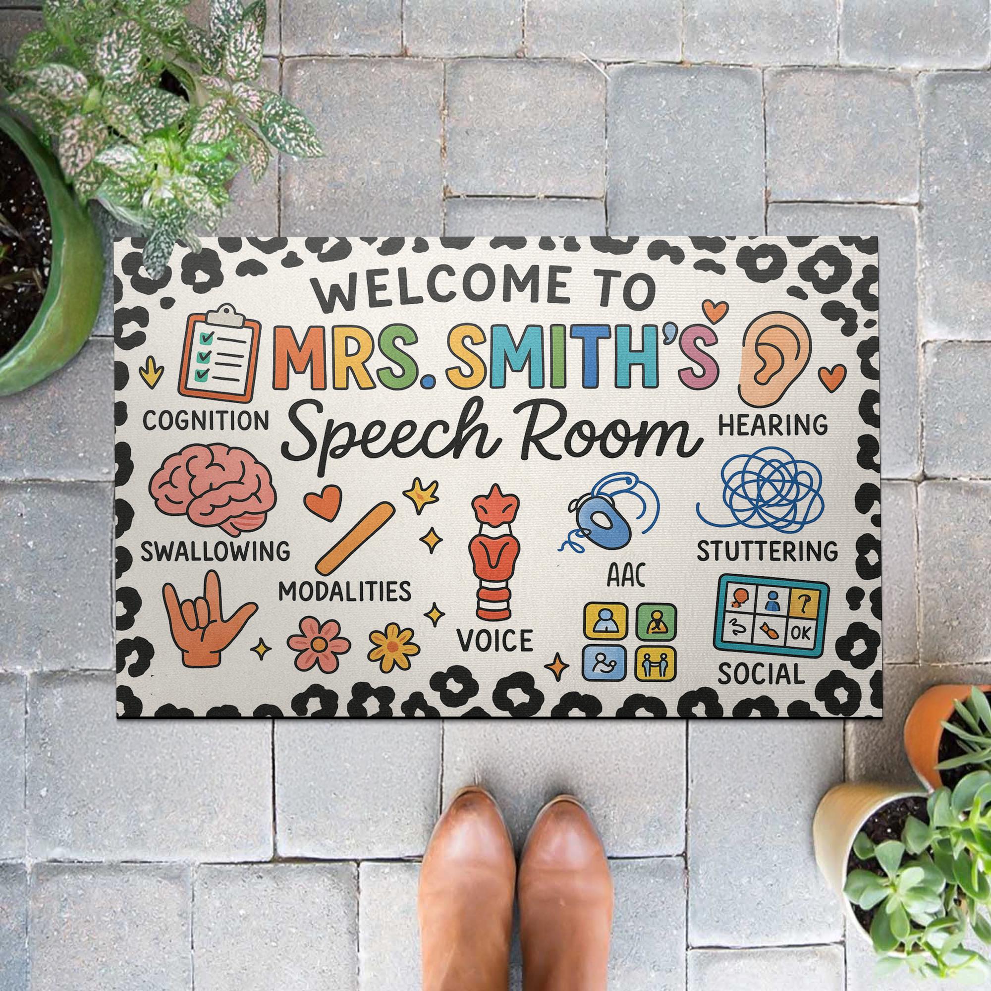 Personalized Speech Room Doormat, SLP Office Decor, Custom Name Therapy Mat, Speech Pathologist Welcome Rug, SLP Gift Idea
