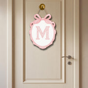 Custom Chinoiserie Monogram Door Sign | Pink Bow Letter Wall Plaque | Personalized Nursery or Dorm Decor | Preppy Girl Room Initial Hanger